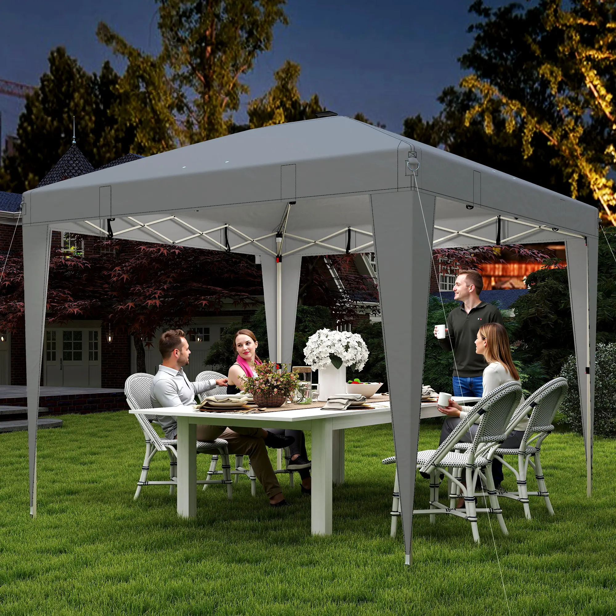 10 x 10 ft Pop Up Canopy Tent, Remote Control, UPF 50+, Light Grey - Image 8
