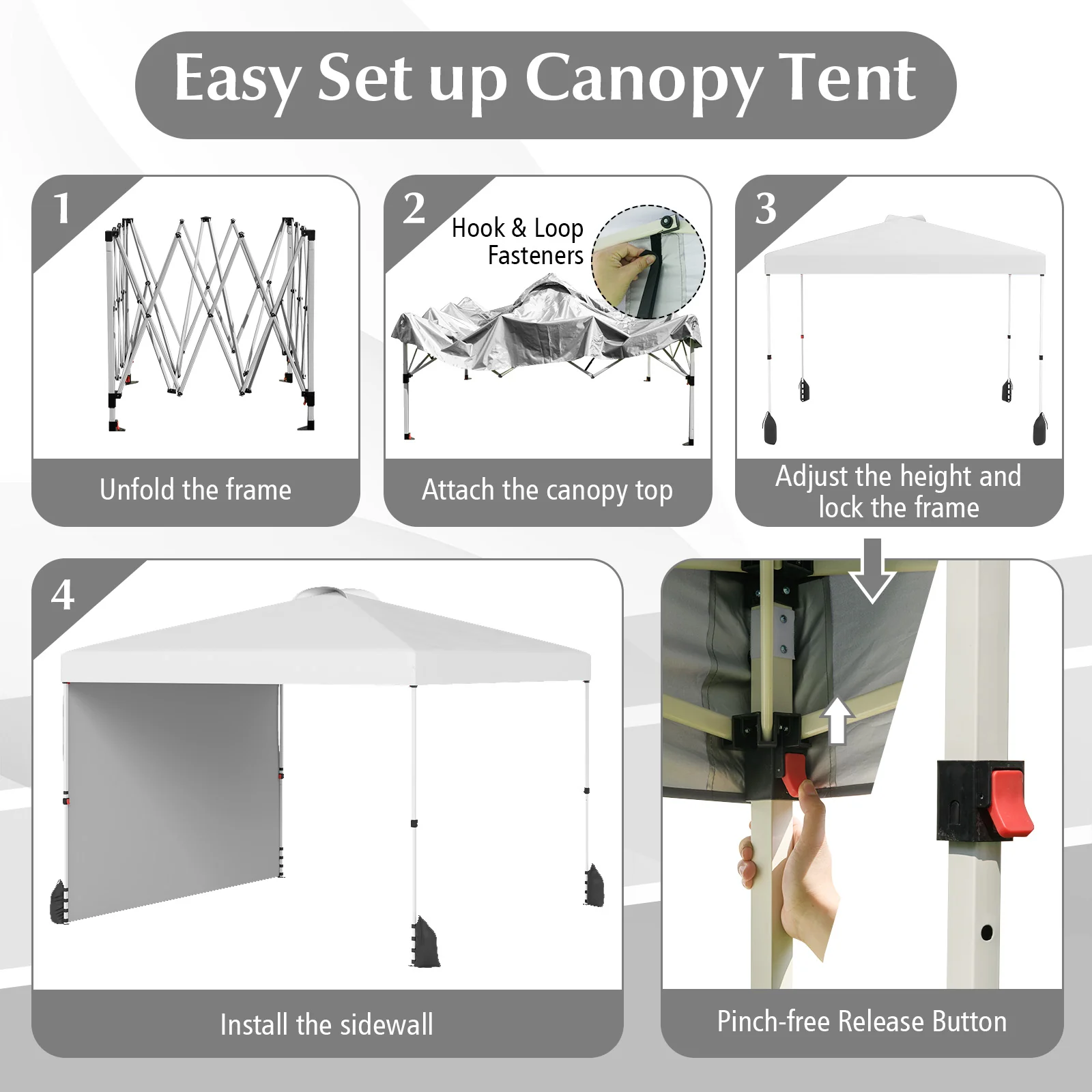 10 X 10 FT Pop up Canopy Tent with 1 Sidewall and Wheeled Bag, White - Image 10