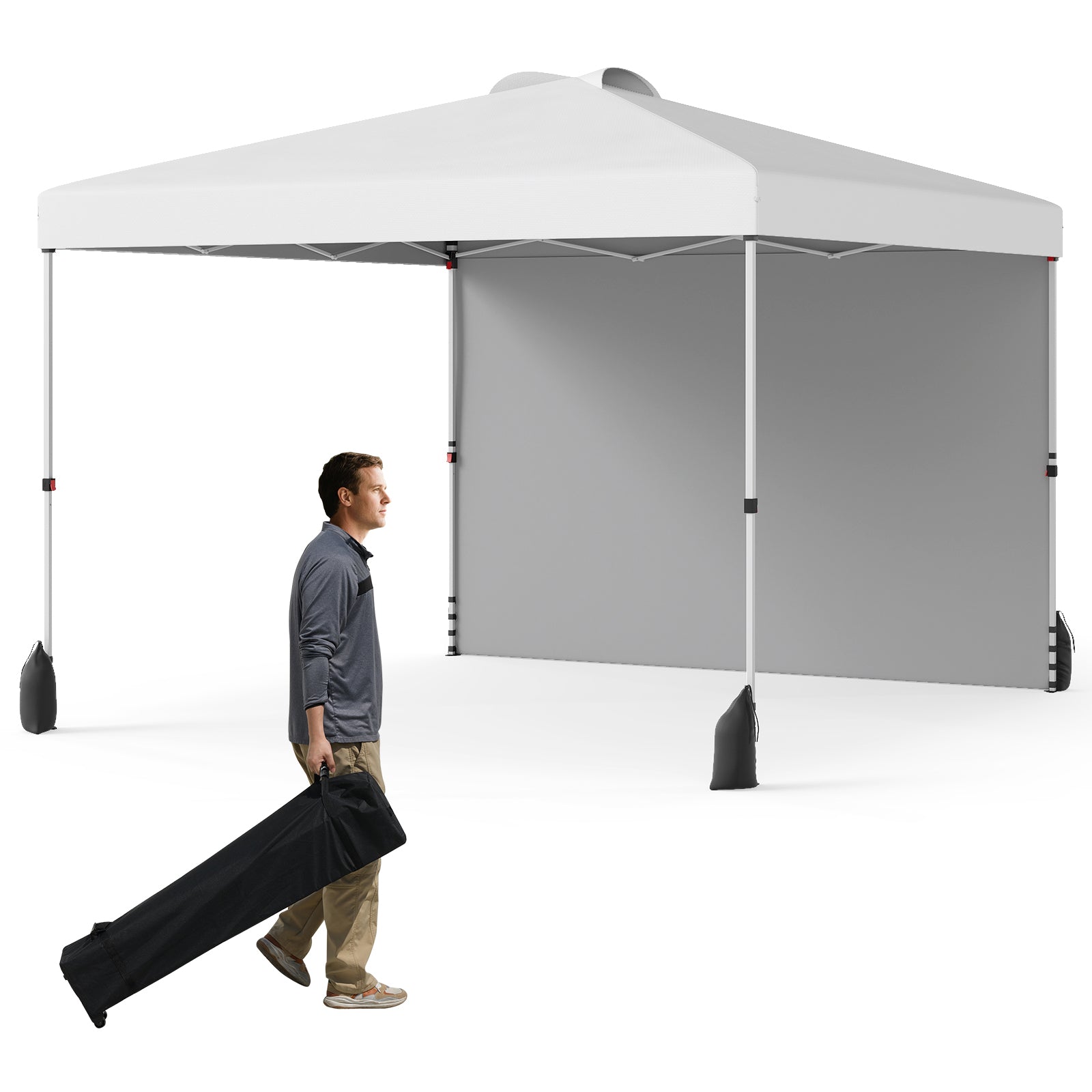 10 X 10 FT Pop up Canopy Tent with 1 Sidewall and Wheeled Bag, White - Image 4