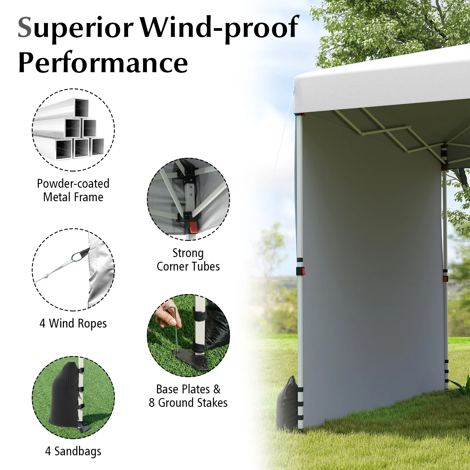 10 X 10 FT Pop up Canopy Tent with 1 Sidewall and Wheeled Bag, White - Image 9