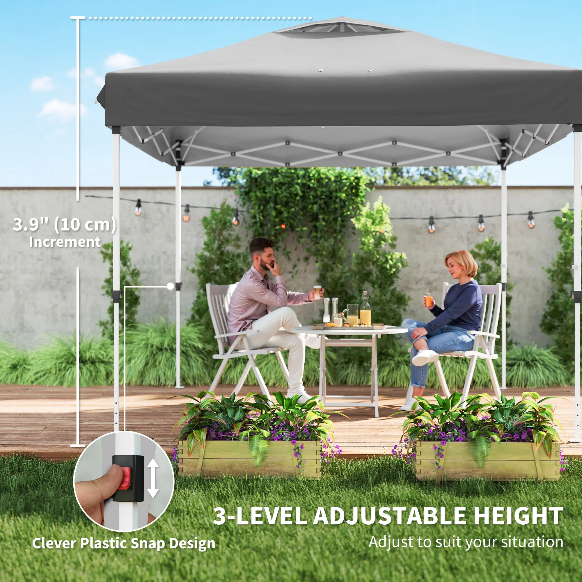 10 x 10 ft Pop Up Canopy Tent With Mosquito Netting, UPF 50+, Dark Grey - Image 9