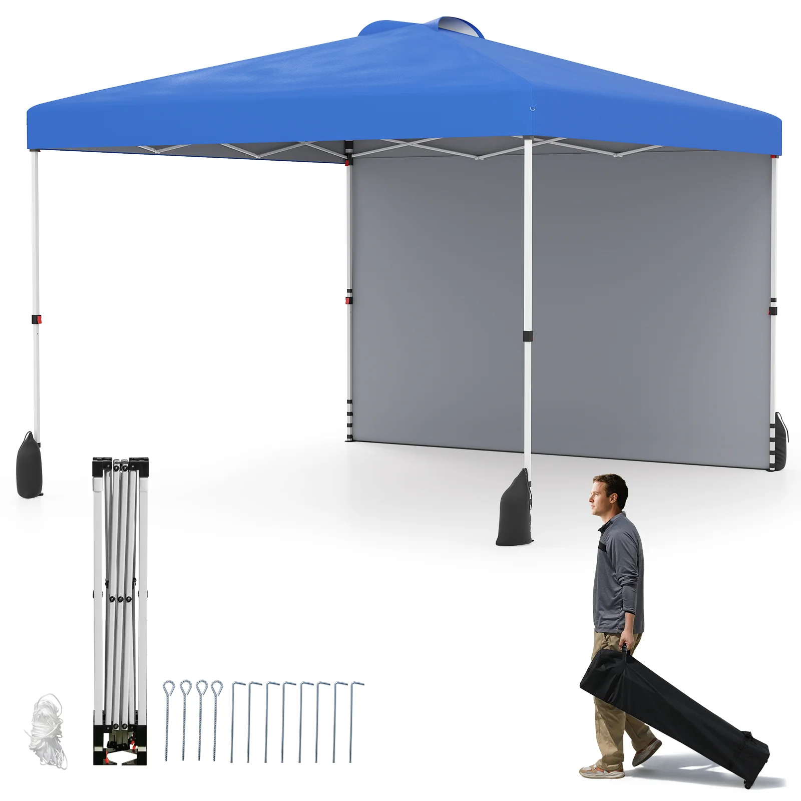 10 X 10 FT Pop Up Canopy Tent, With Sidewall And Wheeled Bag, Blue - Image 4