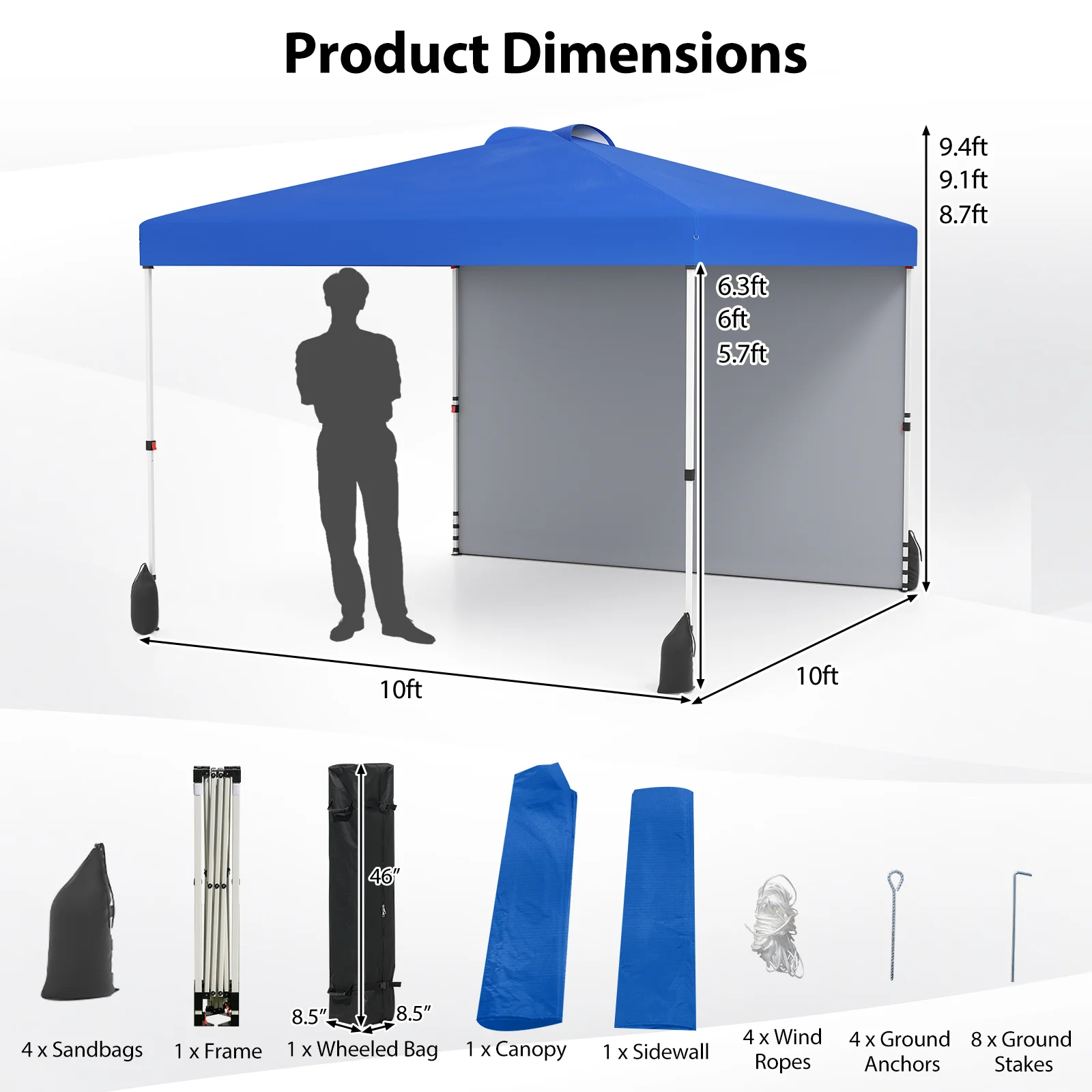 10 X 10 FT Pop Up Canopy Tent, With Sidewall And Wheeled Bag, Blue - Image 5