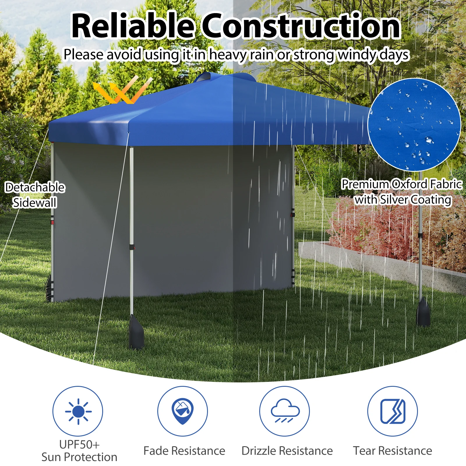 10 X 10 FT Pop Up Canopy Tent, With Sidewall And Wheeled Bag, Blue - Image 7