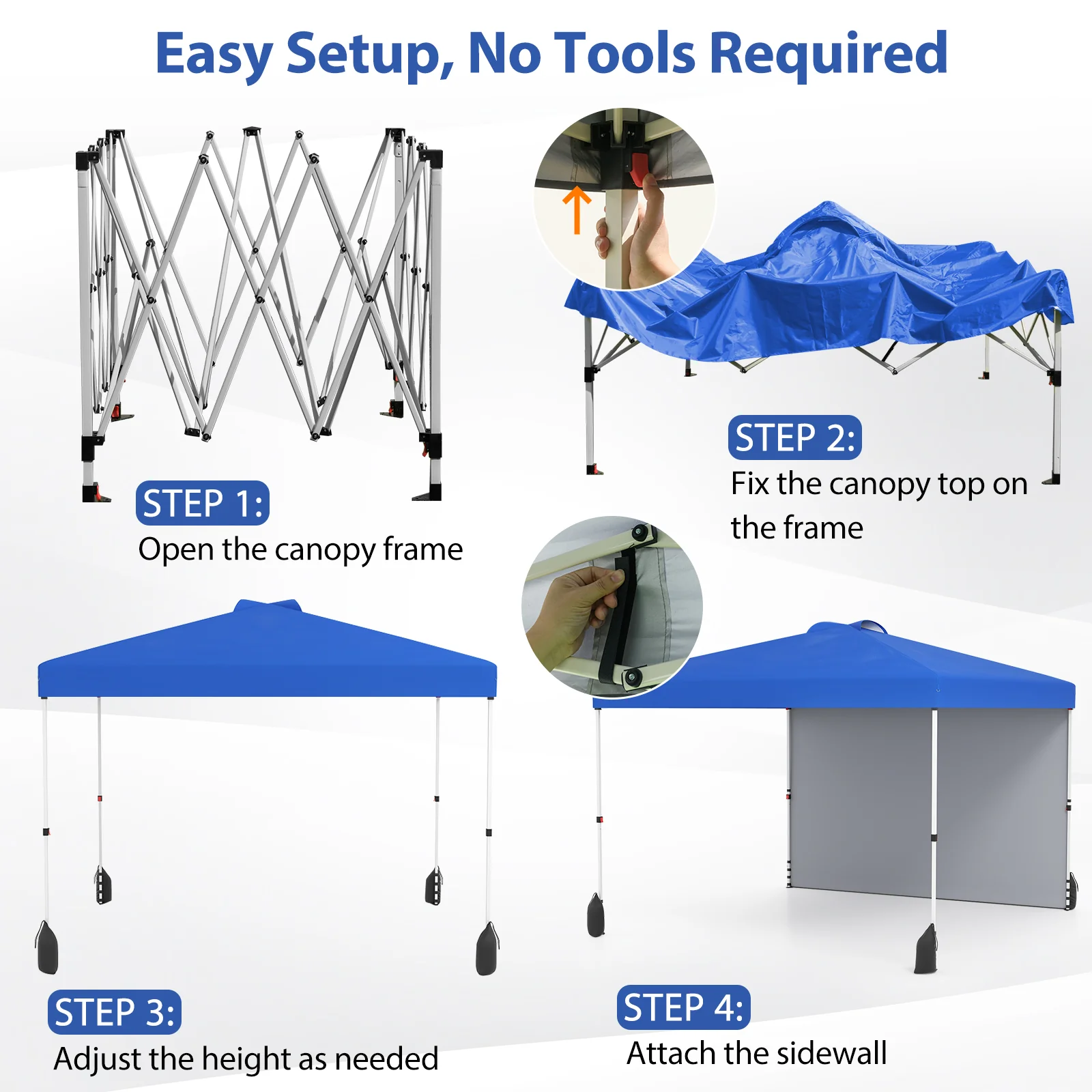 10 X 10 FT Pop Up Canopy Tent, With Sidewall And Wheeled Bag, Blue - Image 9