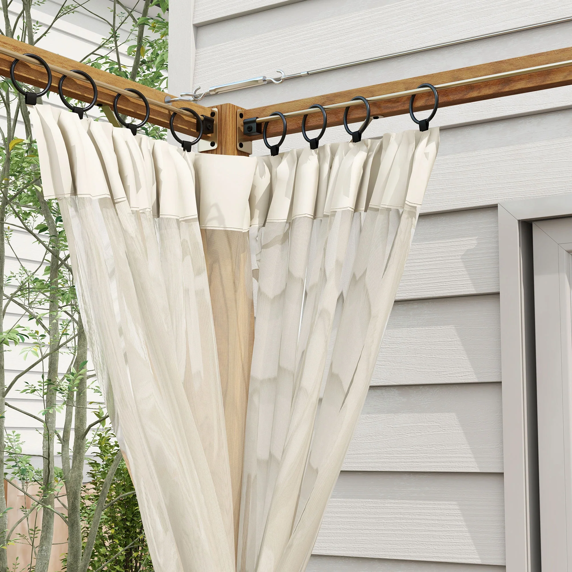 10 x 10 ft Retractable Pergola, Garden Gazebo with Netting, Natural - Image 9