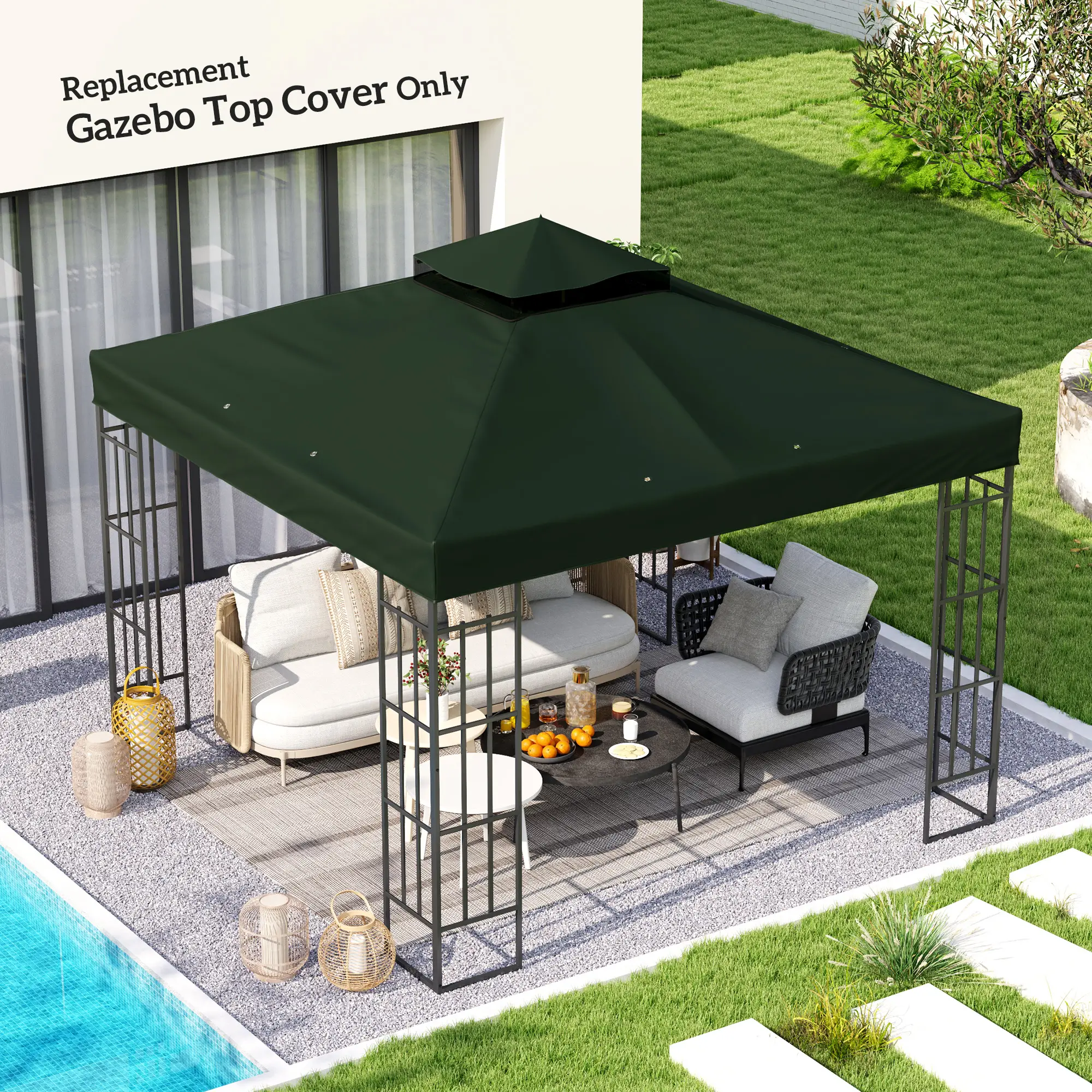 10' x 10' Gazebo Canopy Replacement Cover, UPF30+, Top Cover Only, Green - Image 2