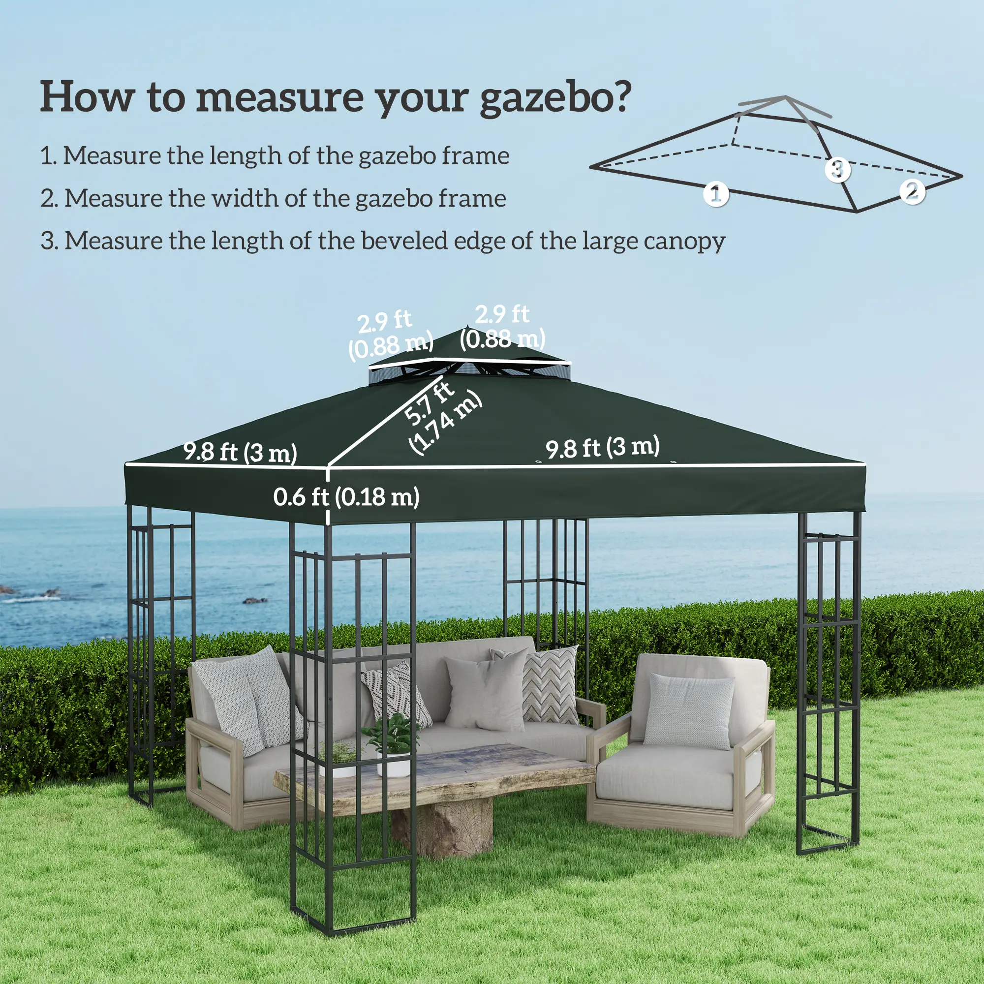 10' x 10' Gazebo Canopy Replacement Cover, UPF30+, Top Cover Only, Green - Image 3