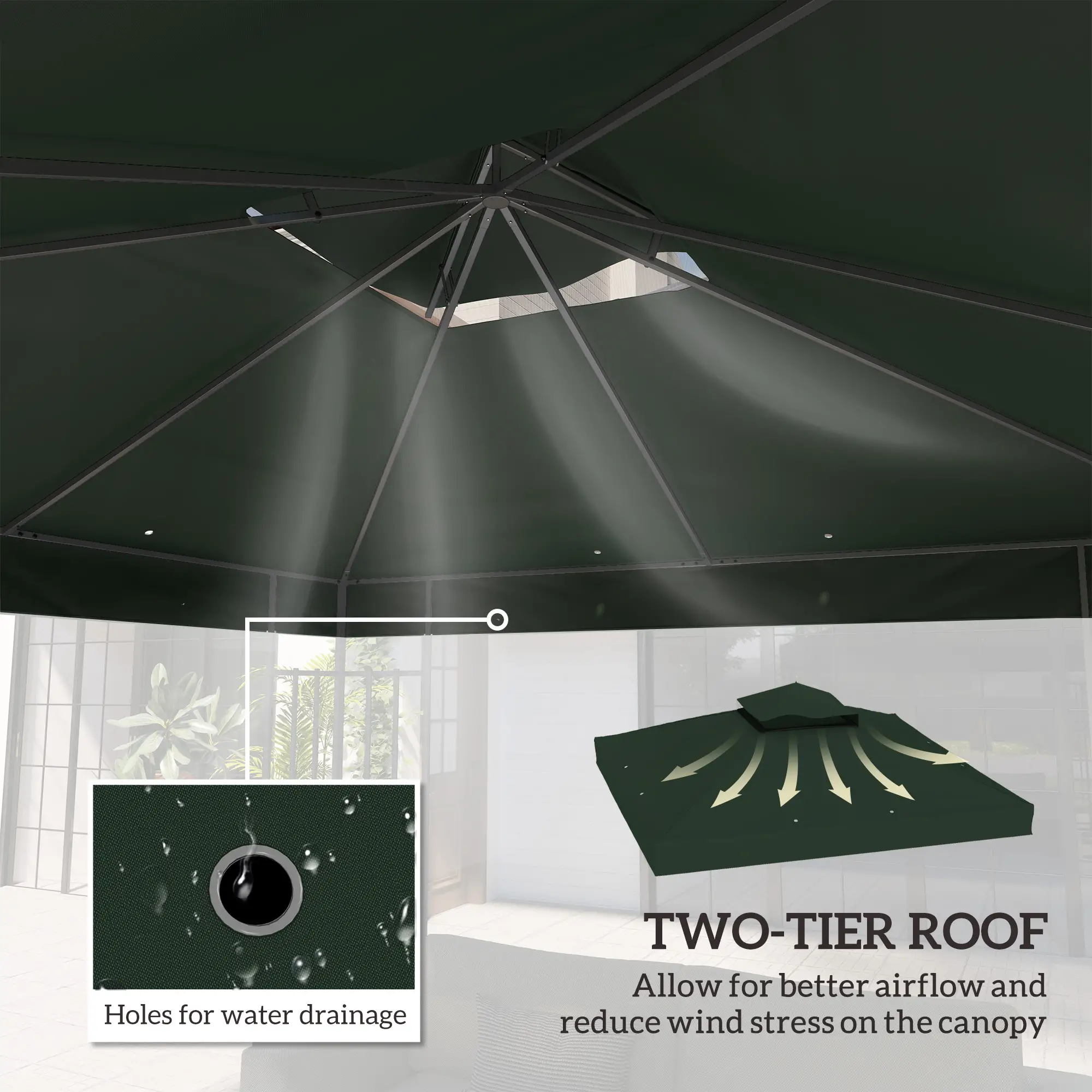 10' x 10' Gazebo Canopy Replacement Cover, UPF30+, Top Cover Only, Green - Image 4