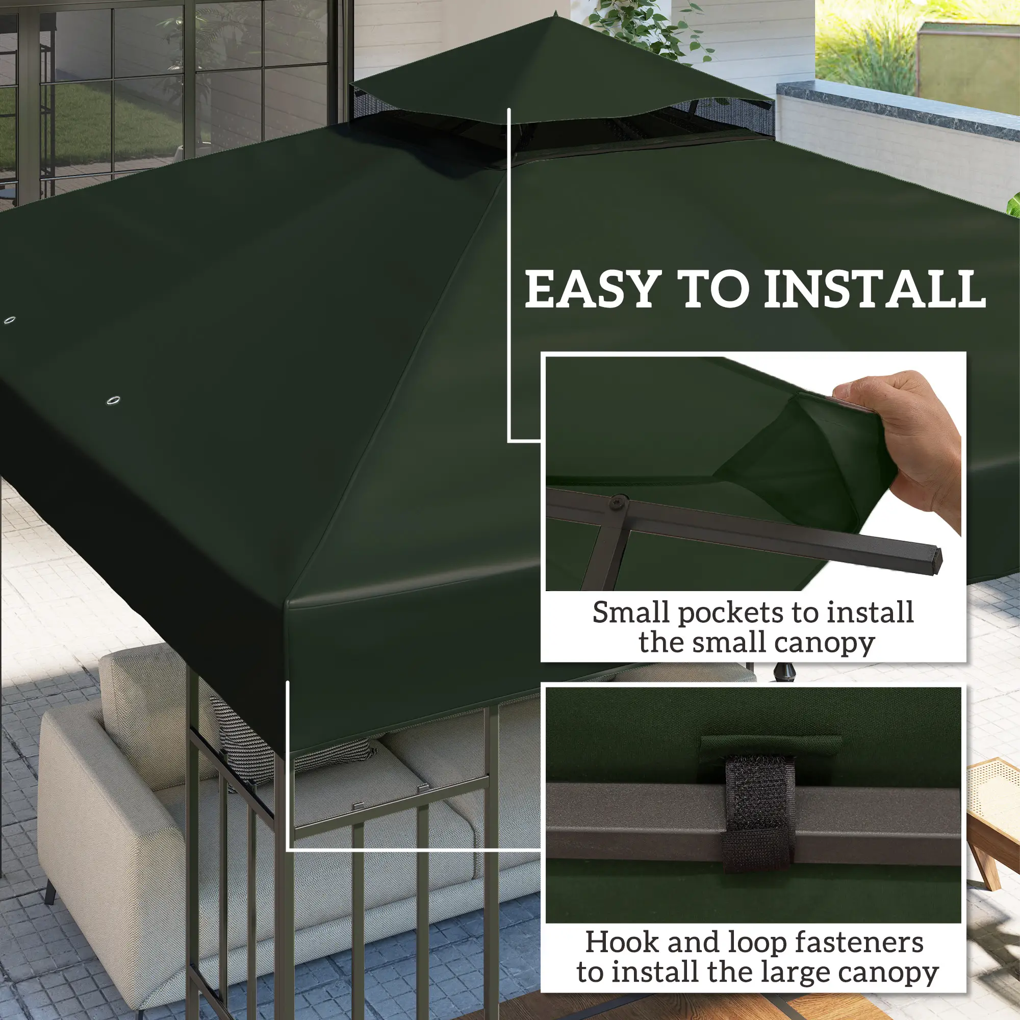 10' x 10' Gazebo Canopy Replacement Cover, UPF30+, Top Cover Only, Green - Image 5