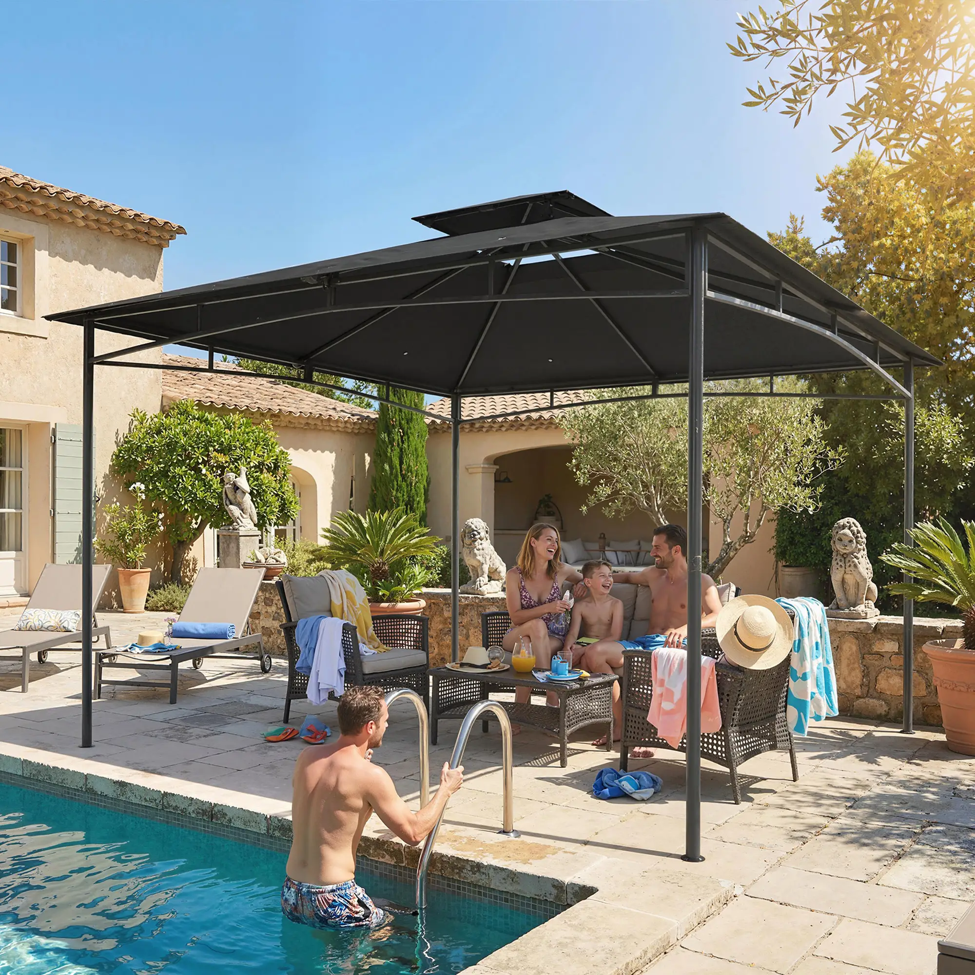 10' x 10' Gazebo, Metal Frame, 2-Tier Roof, Dark Grey - Image 10