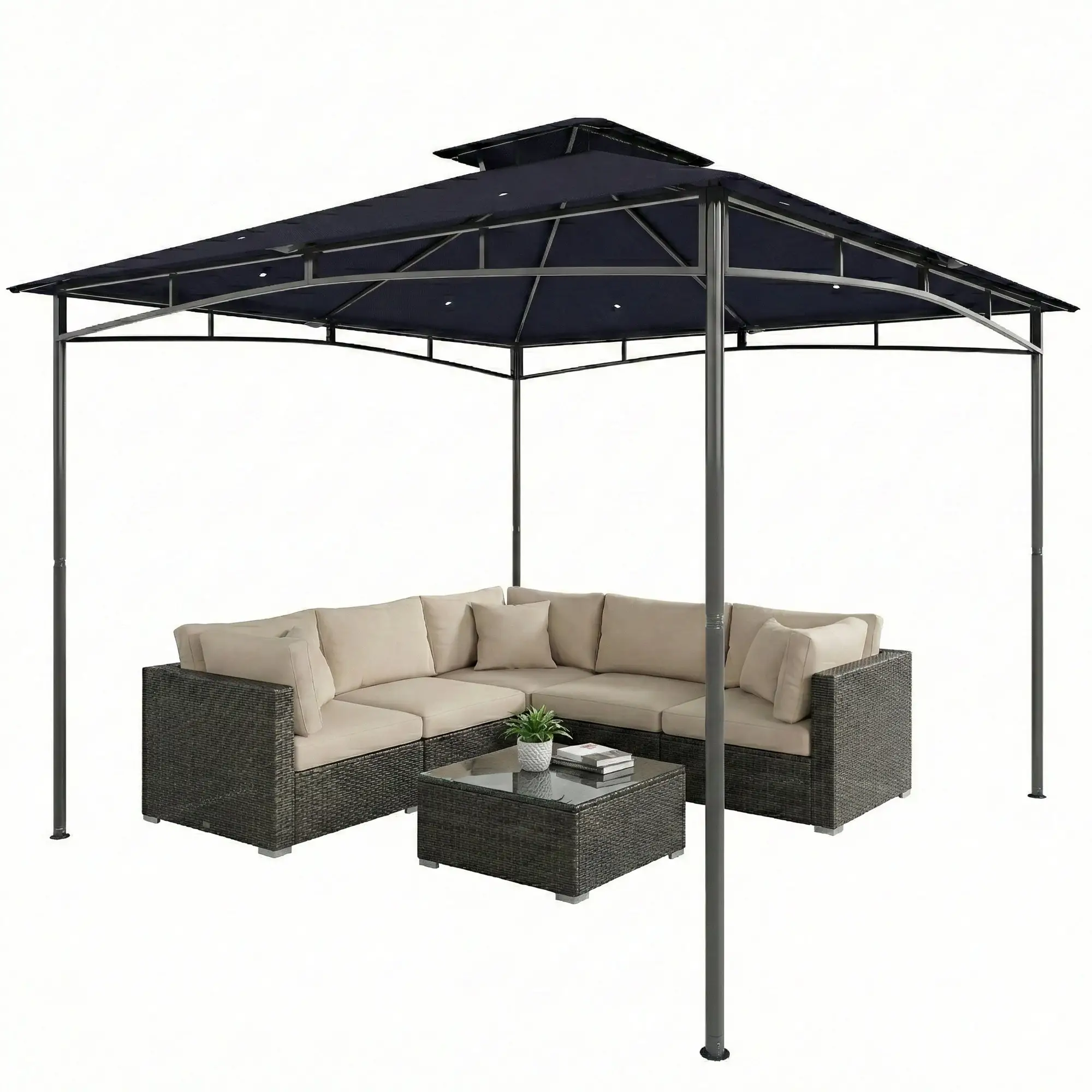 10' x 10' Gazebo, Soft Top, 2-Tier Roof, Metal Frame, Navy Blue
