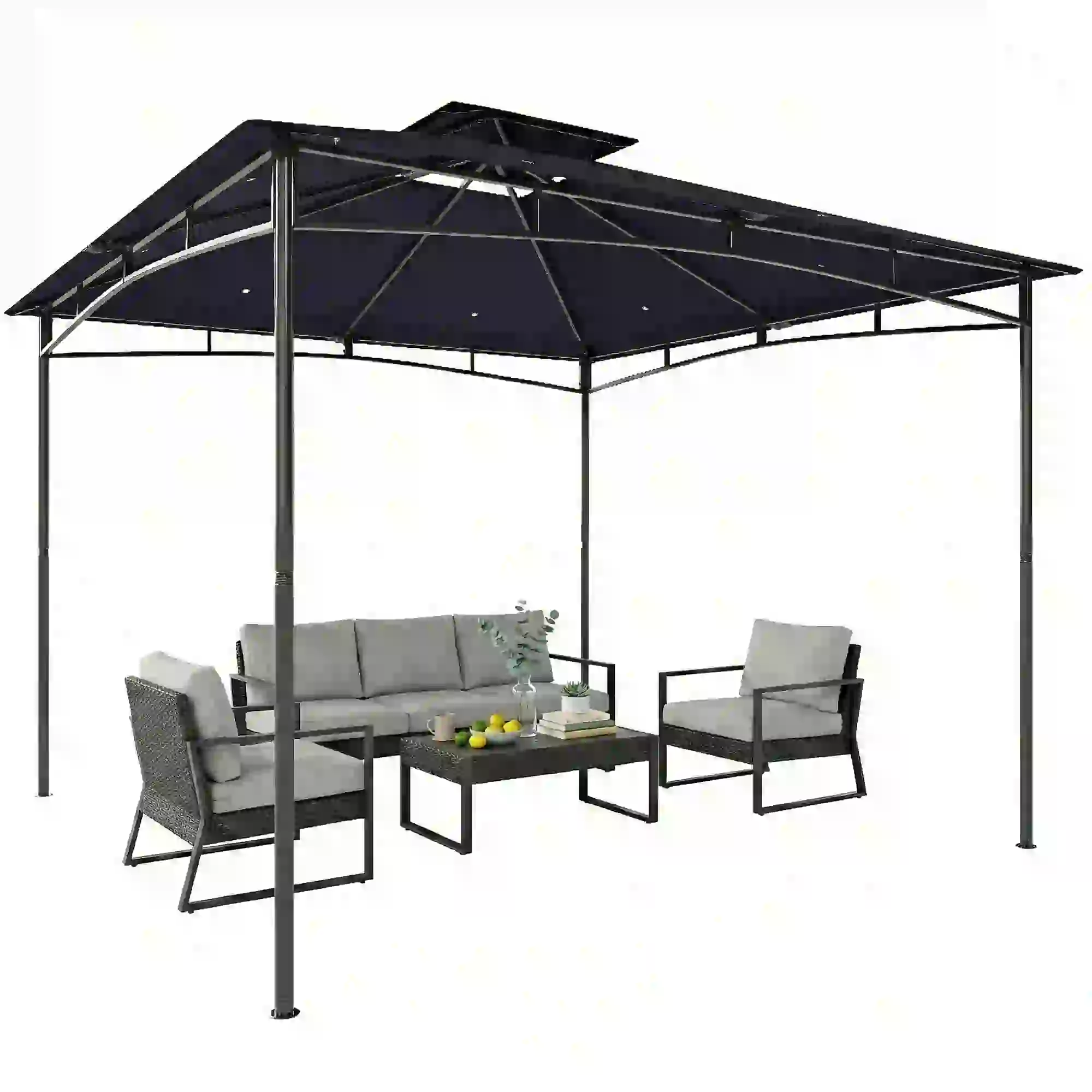 10' x 10' Gazebo, Soft Top, 2-Tier Roof, Metal Frame, Navy Blue - Image 11