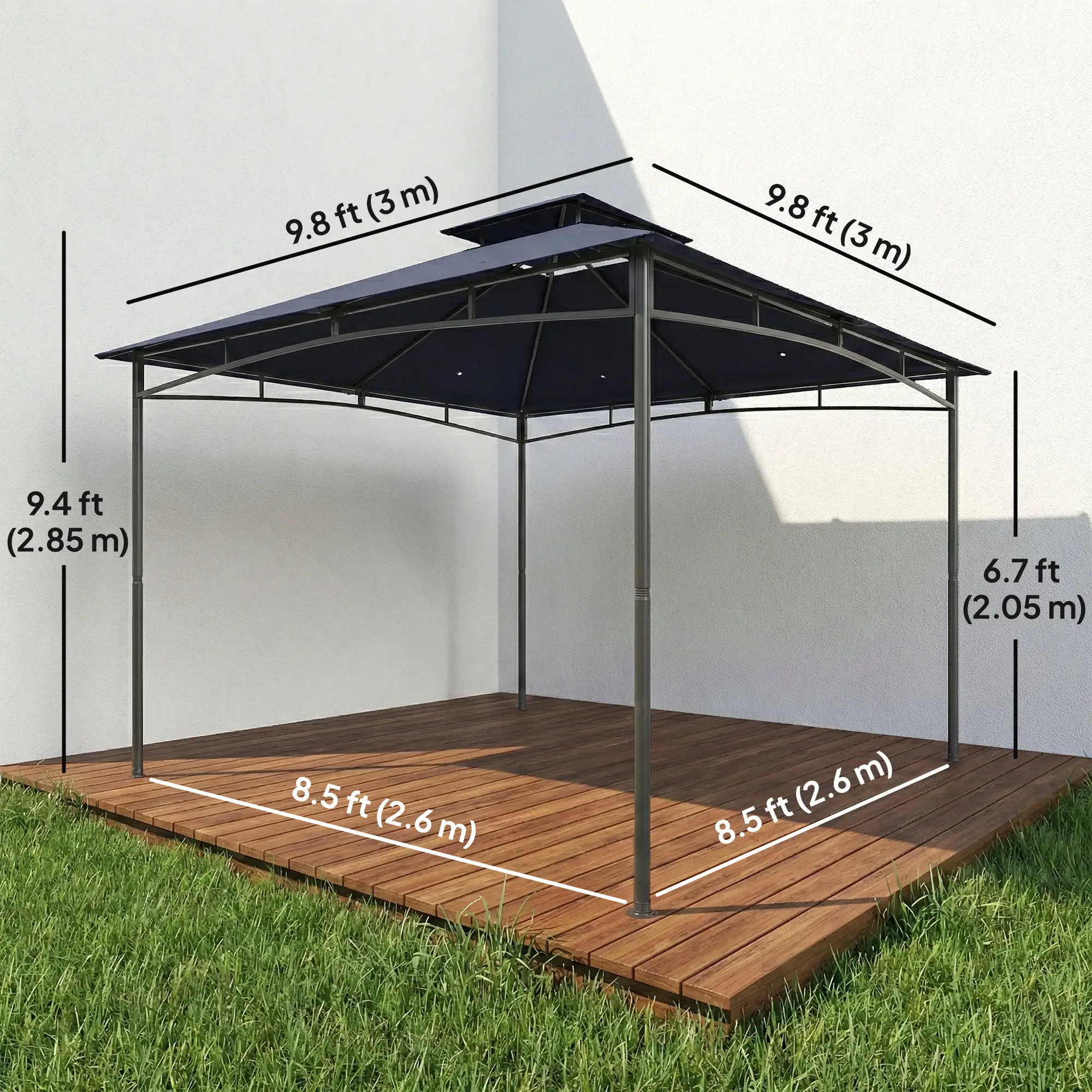 10' x 10' Gazebo, Soft Top, 2-Tier Roof, Metal Frame, Navy Blue - Image 3