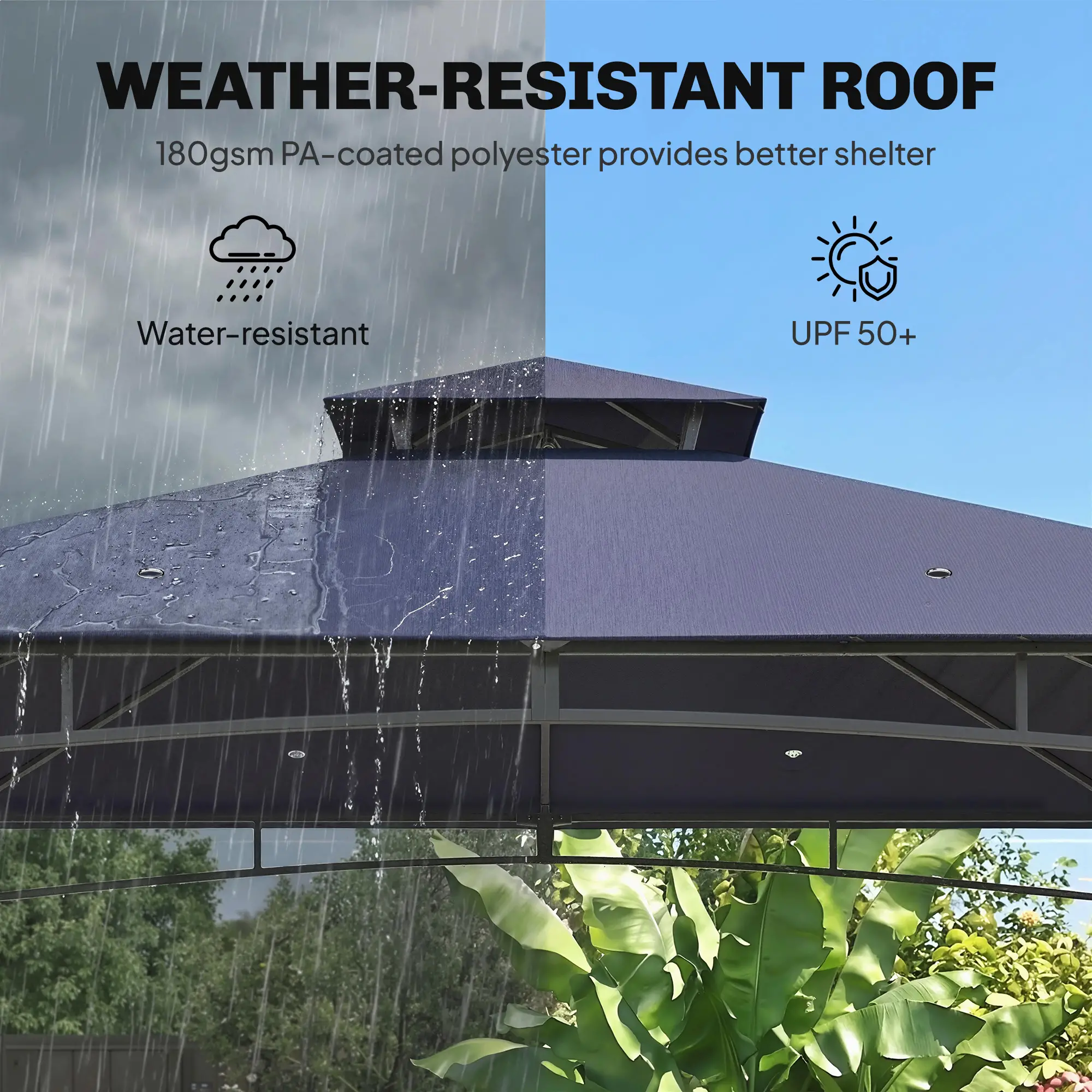 10' x 10' Gazebo, Soft Top, 2-Tier Roof, Metal Frame, Navy Blue - Image 4