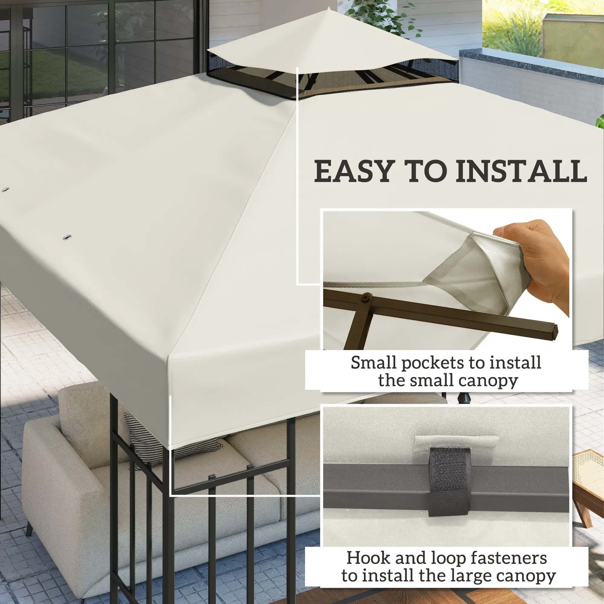 10' x 10' Gazebo Replacement Cover, UPF30+, 2-Tier Roof, Light Grey - Image 5