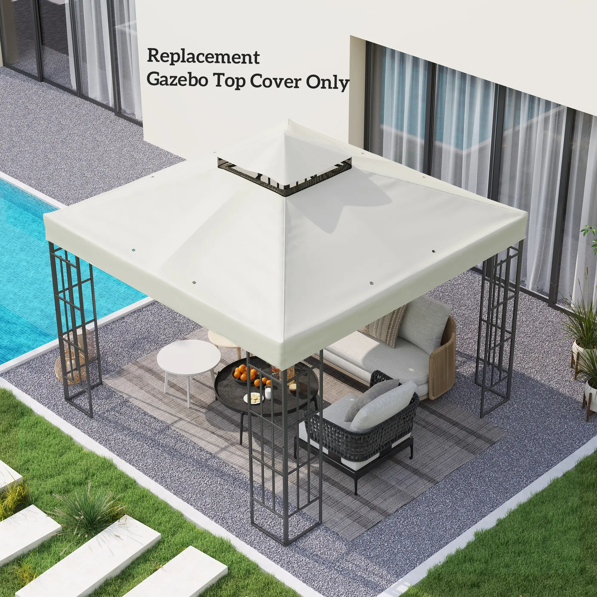 10' x 10' Gazebo Replacement Cover, UPF30+, 2-Tier Roof, Light Grey - Image 7