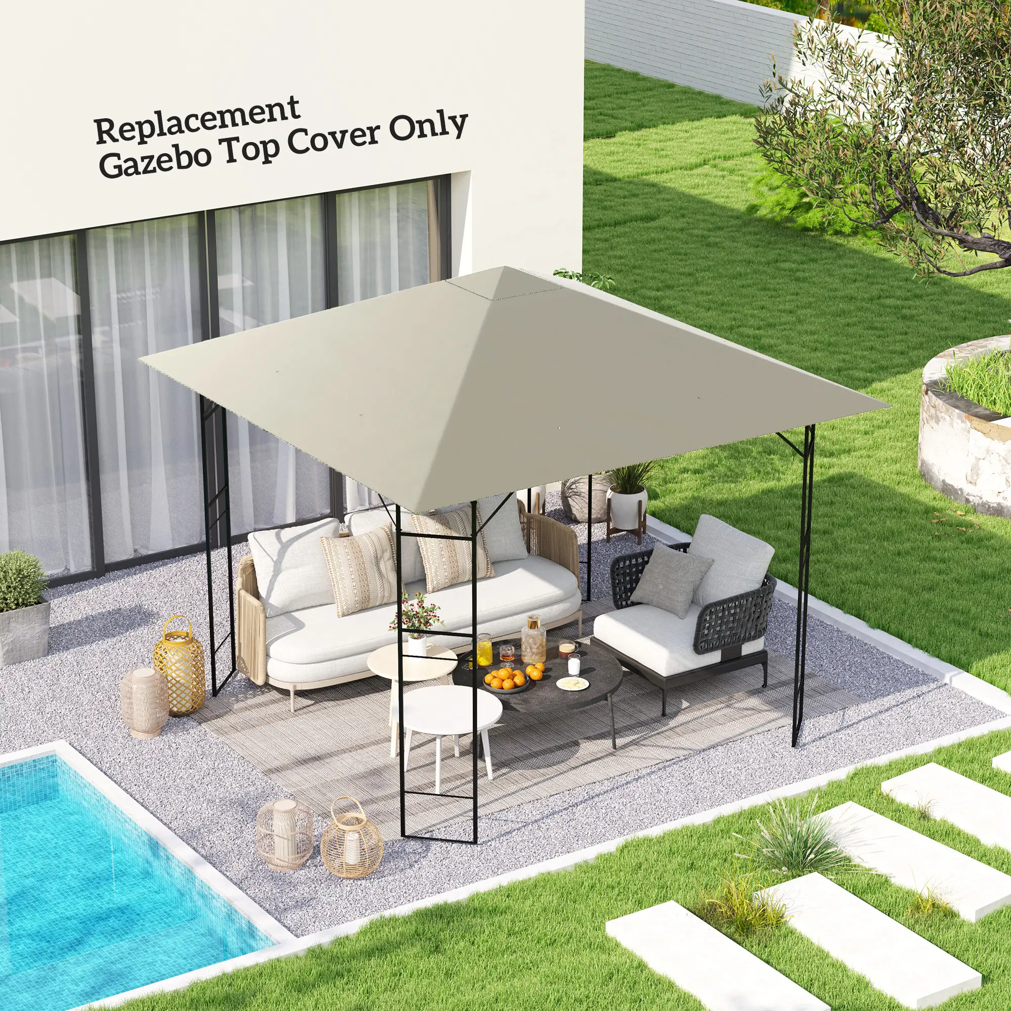 10' x 10' Gazebo Replacement Cover, UPF30+, Grey - Image 2
