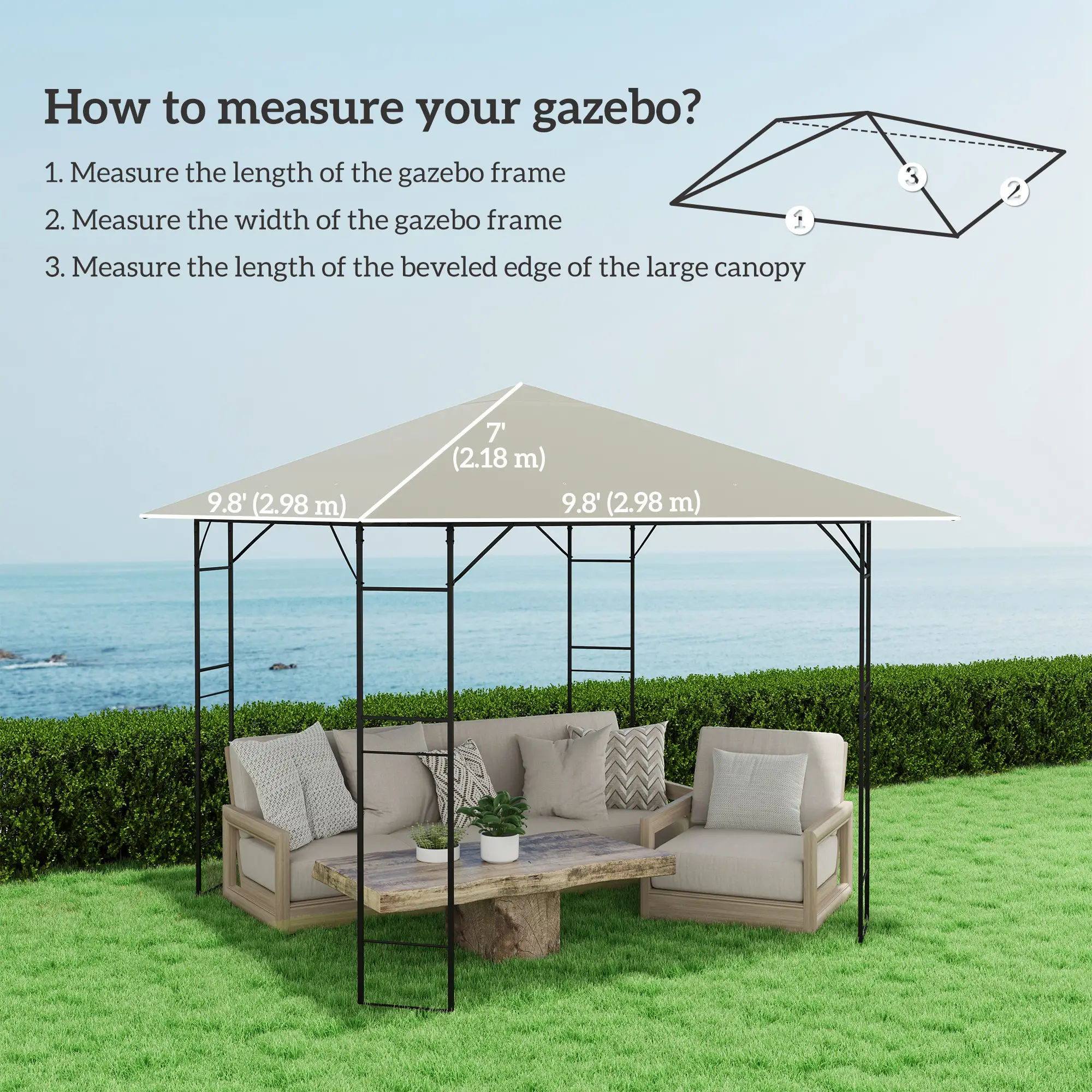 10' x 10' Gazebo Replacement Cover, UPF30+, Grey - Image 3