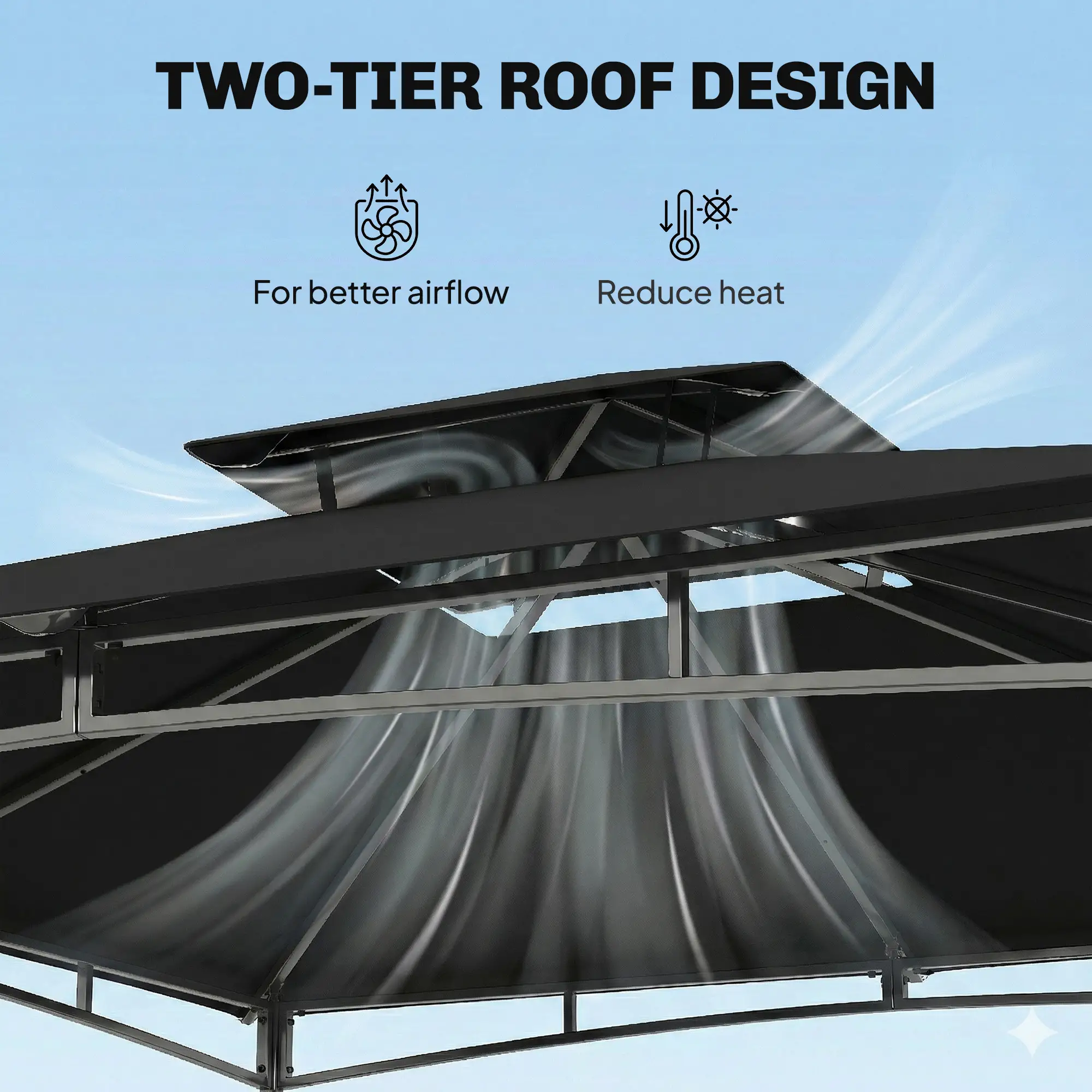 10' x 10' Gazebo, Soft Top, 2-Tier Roof, Metal Frame, Black - Image 6