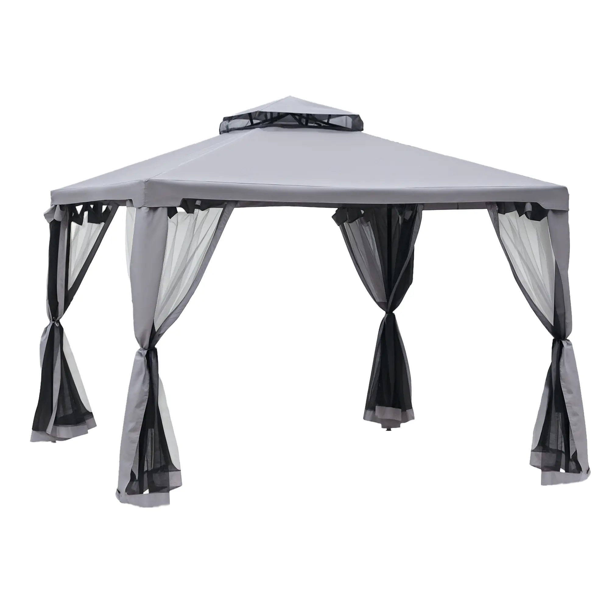 10' x 10' Gazebo, Steel Frame, Mosquito Netting, Grey