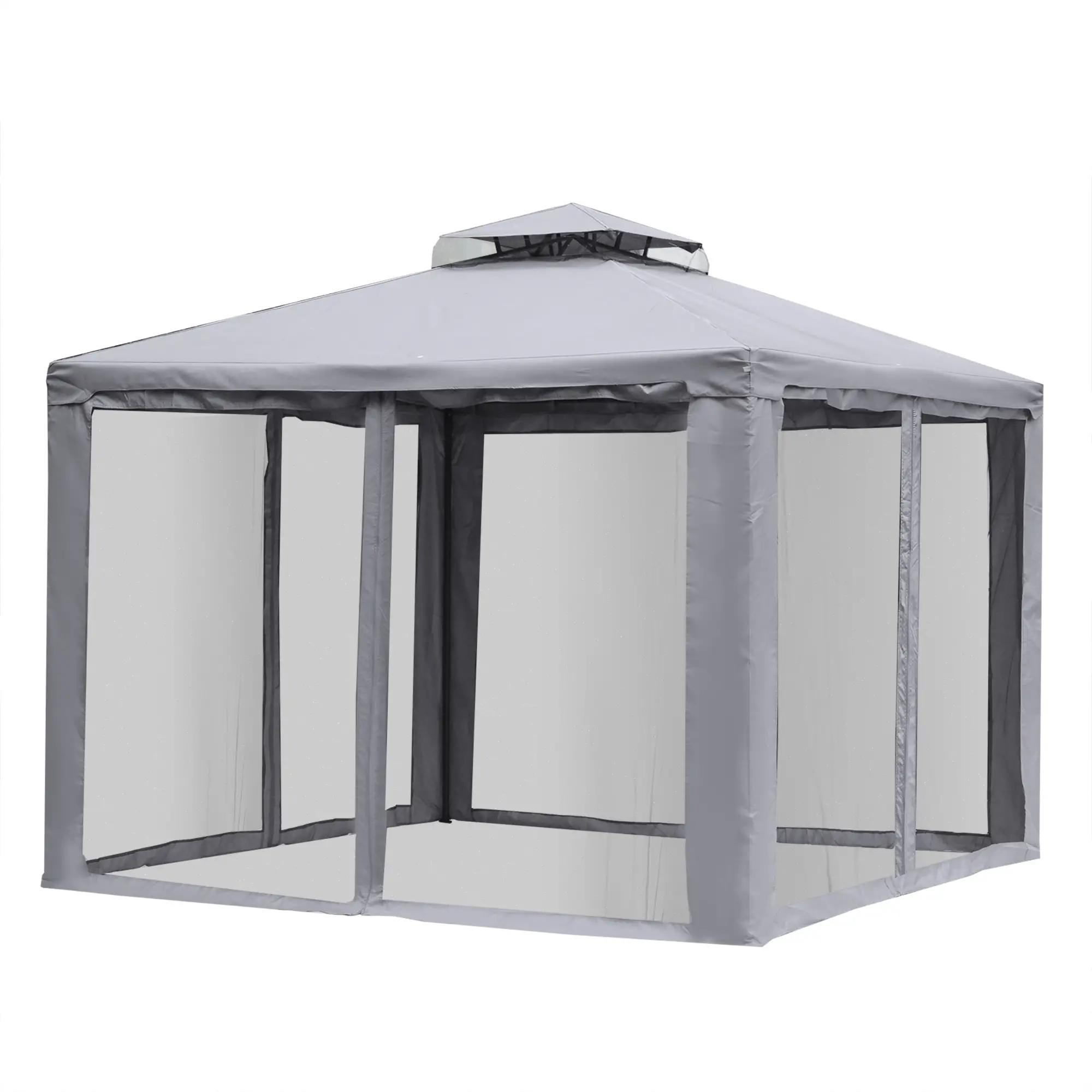 10' x 10' Gazebo, Steel Frame, Mosquito Netting, Grey - Image 12