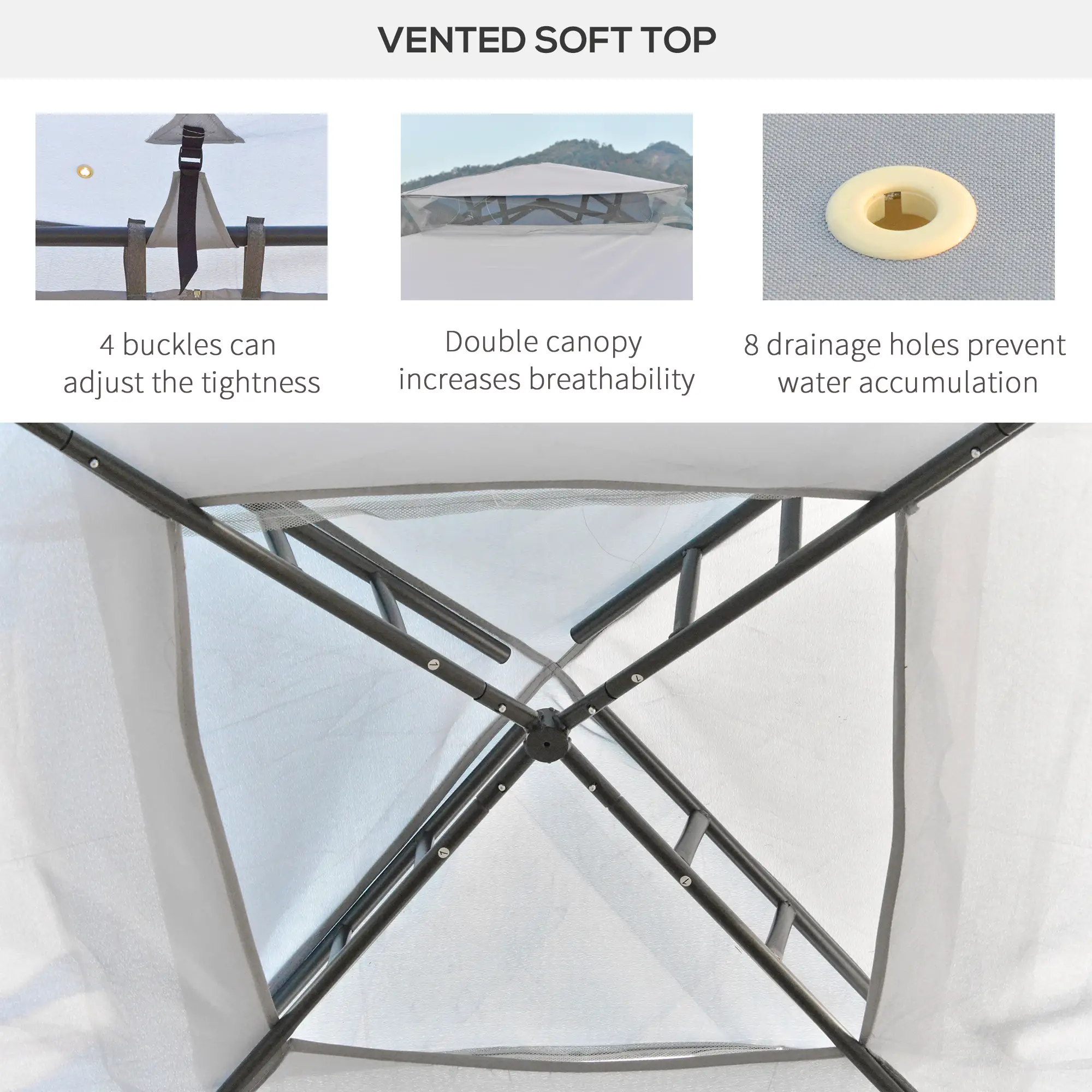 10' x 10' Gazebo, Steel Frame, Mosquito Netting, Grey - Image 6
