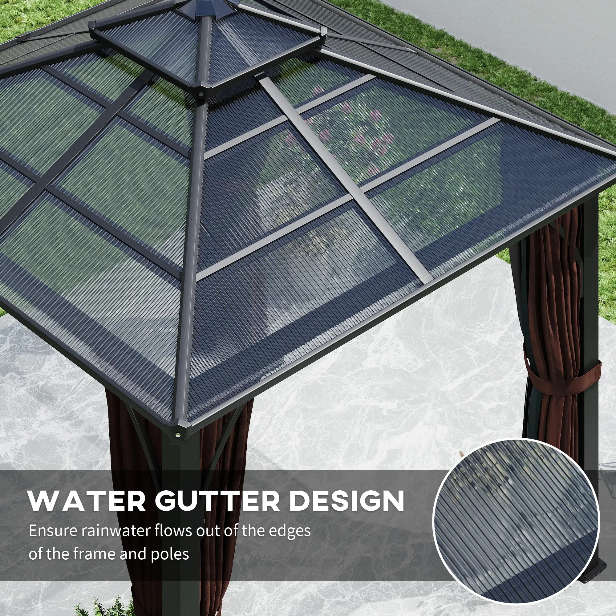 10' x 10' Hardtop Gazebo, 7mm Polycarbonate Roof, Netting And Curtains, Coffee - Image 6