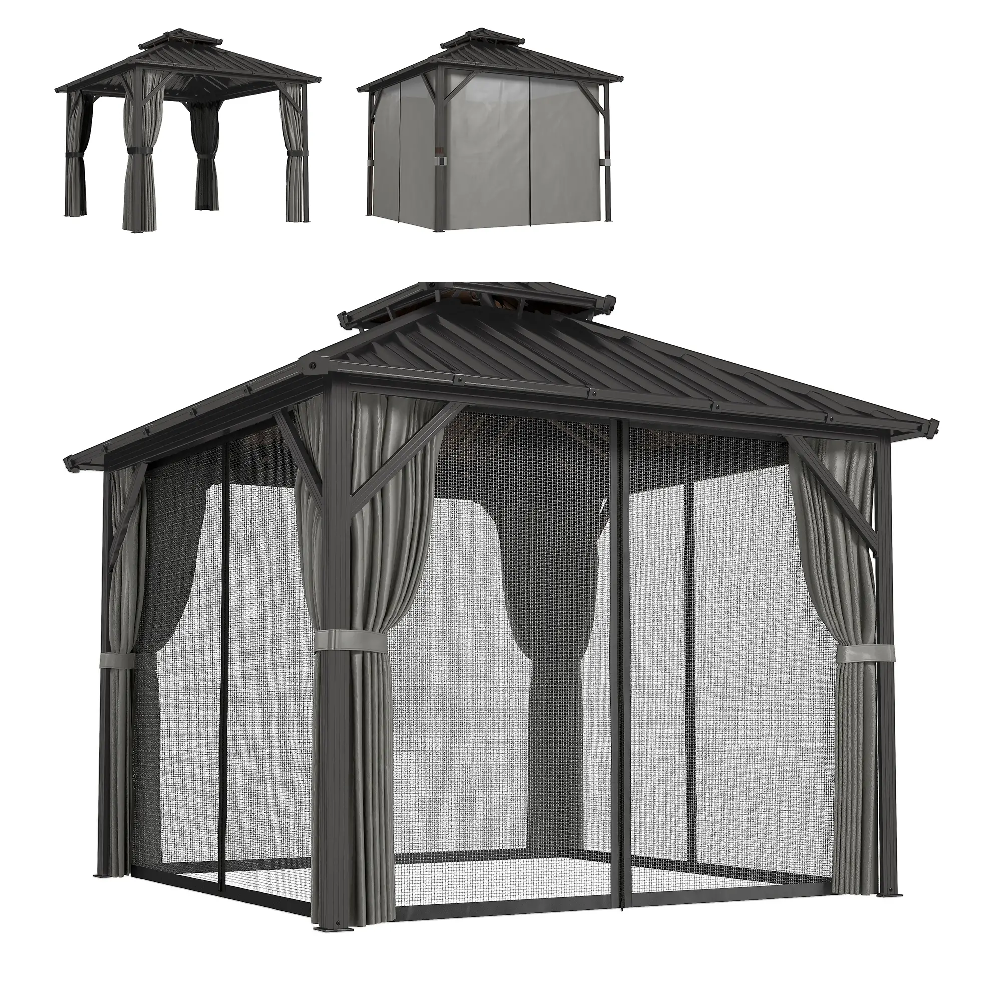 10' x 10' Hardtop Gazebo, Aluminium Frame, Galvanized Steel Roof, Dark Grey - Image 11