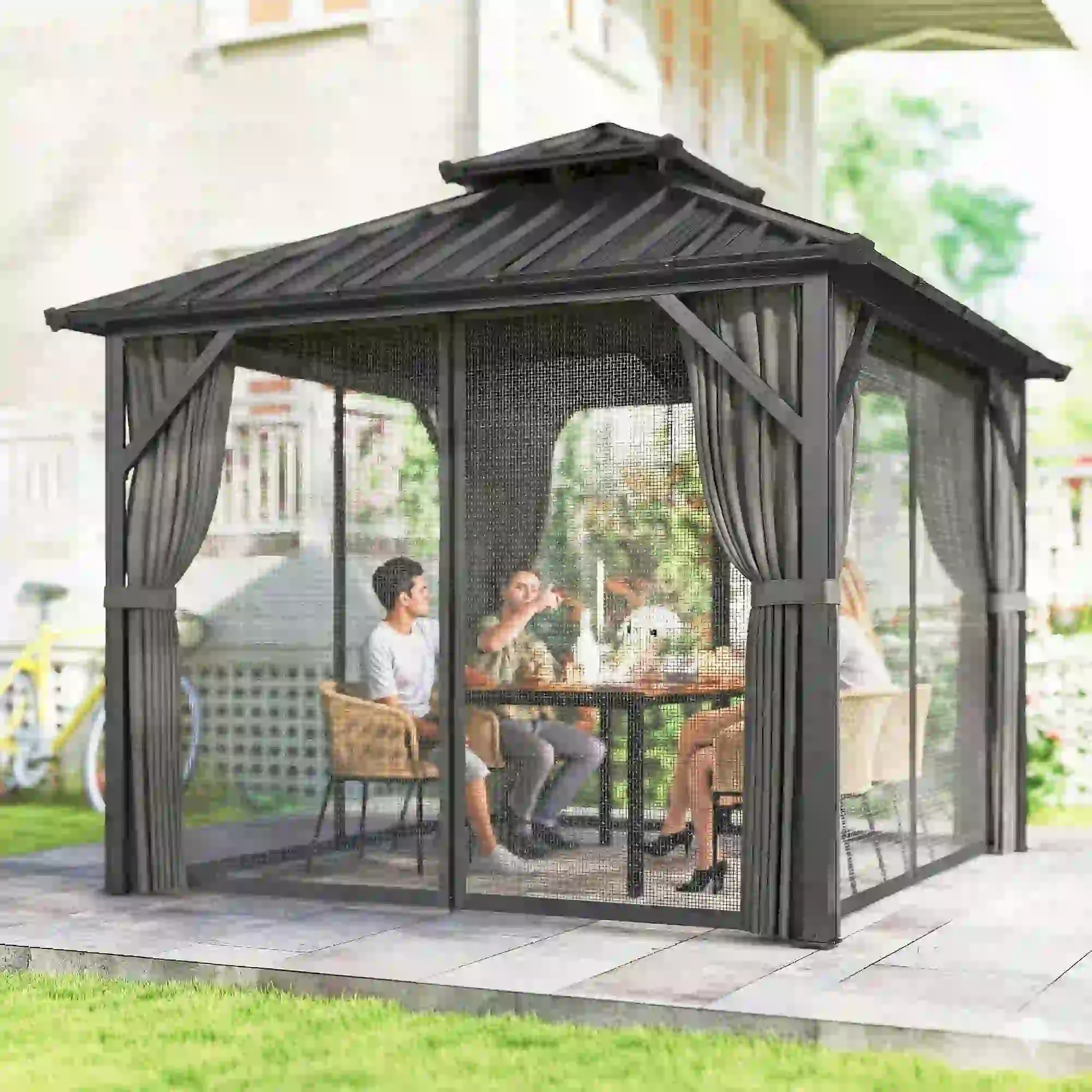 10' x 10' Hardtop Gazebo, Aluminium Frame, Galvanized Steel Roof, Dark Grey - Image 2