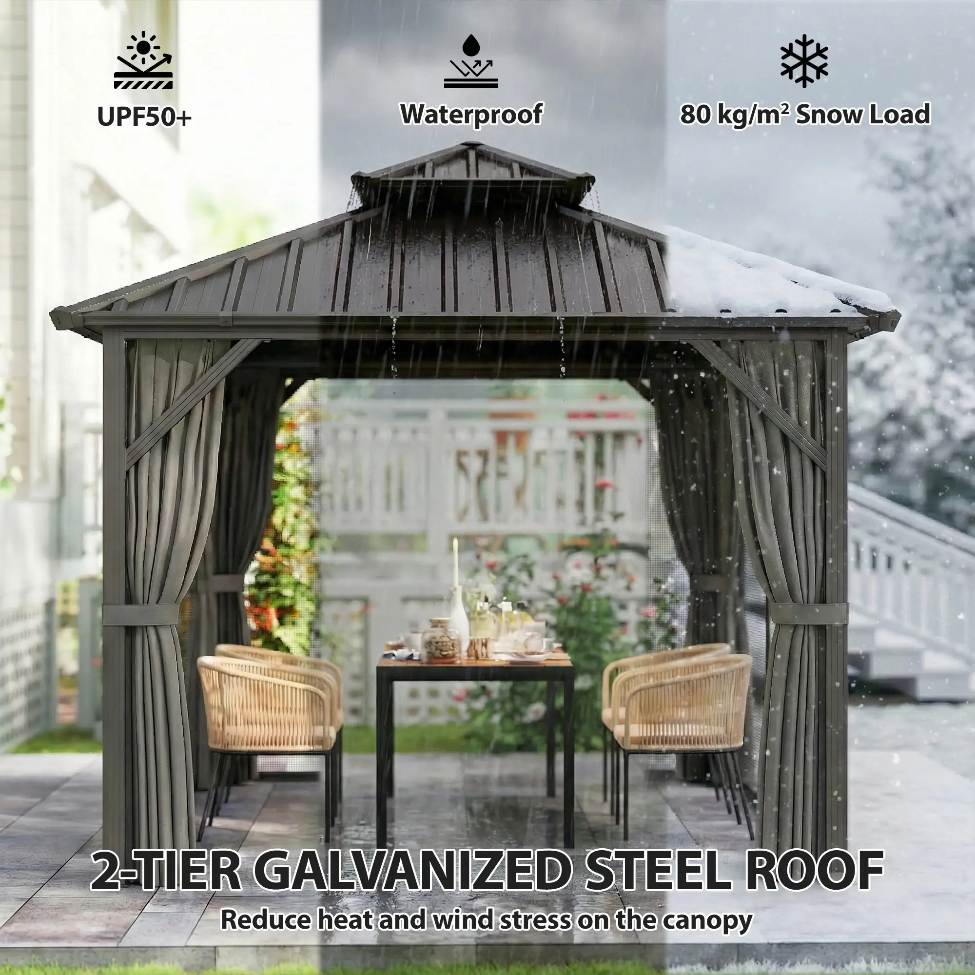 10' x 10' Hardtop Gazebo, Aluminium Frame, Galvanized Steel Roof, Dark Grey - Image 4