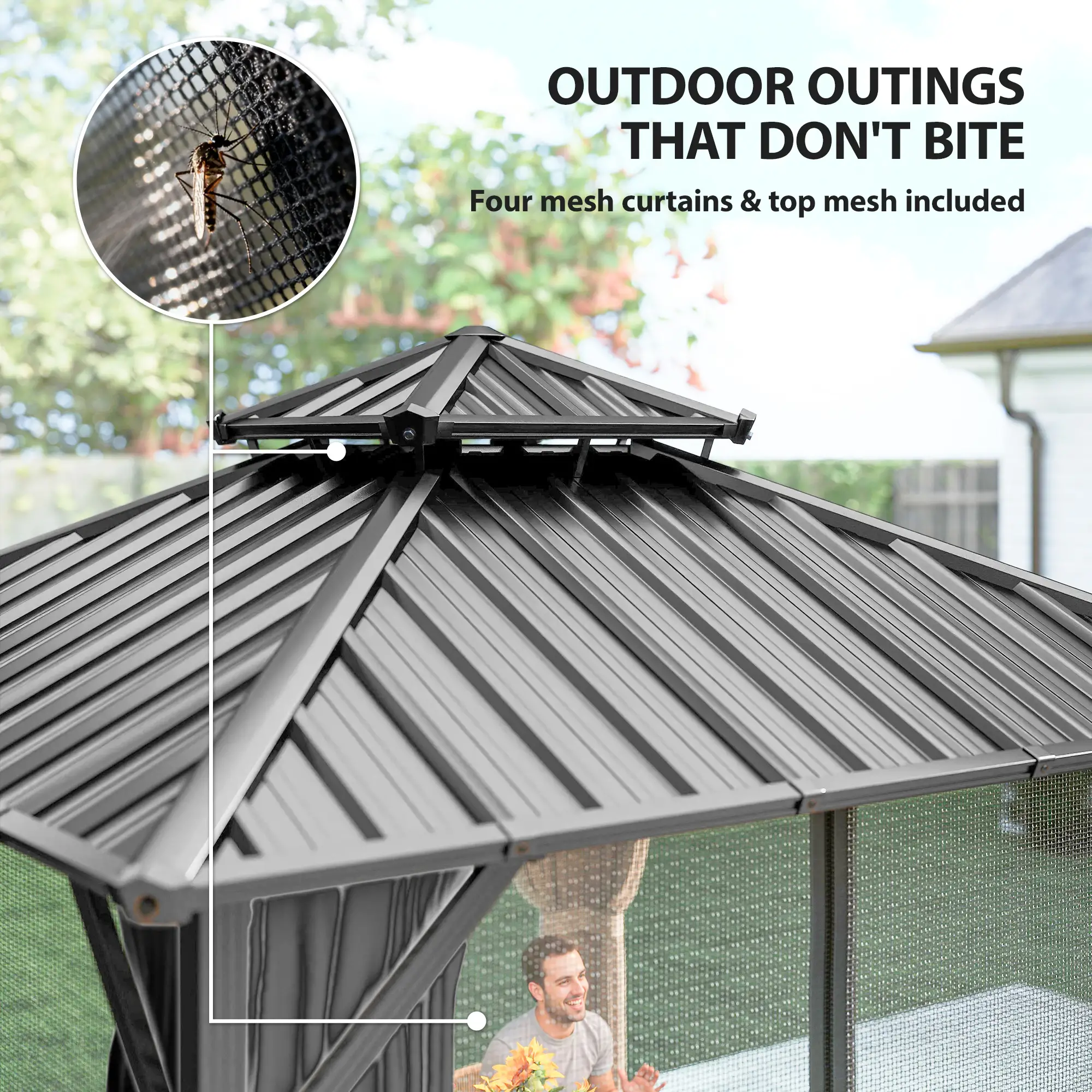 10' x 10' Hardtop Gazebo, Aluminium Frame, Galvanized Steel Roof, Dark Grey - Image 7