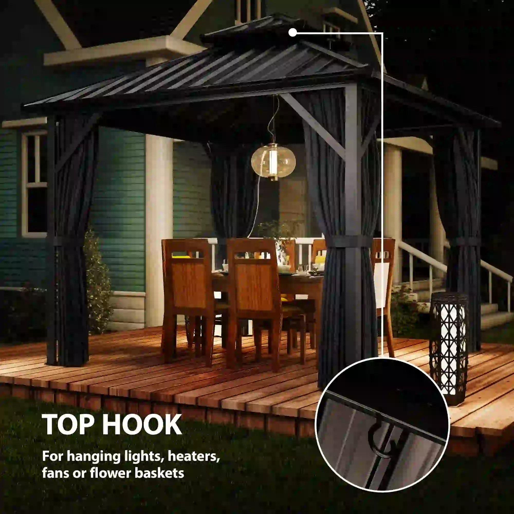10' x 10' Hardtop Gazebo, Aluminium Frame, Galvanized Steel Roof, Dark Grey - Image 9