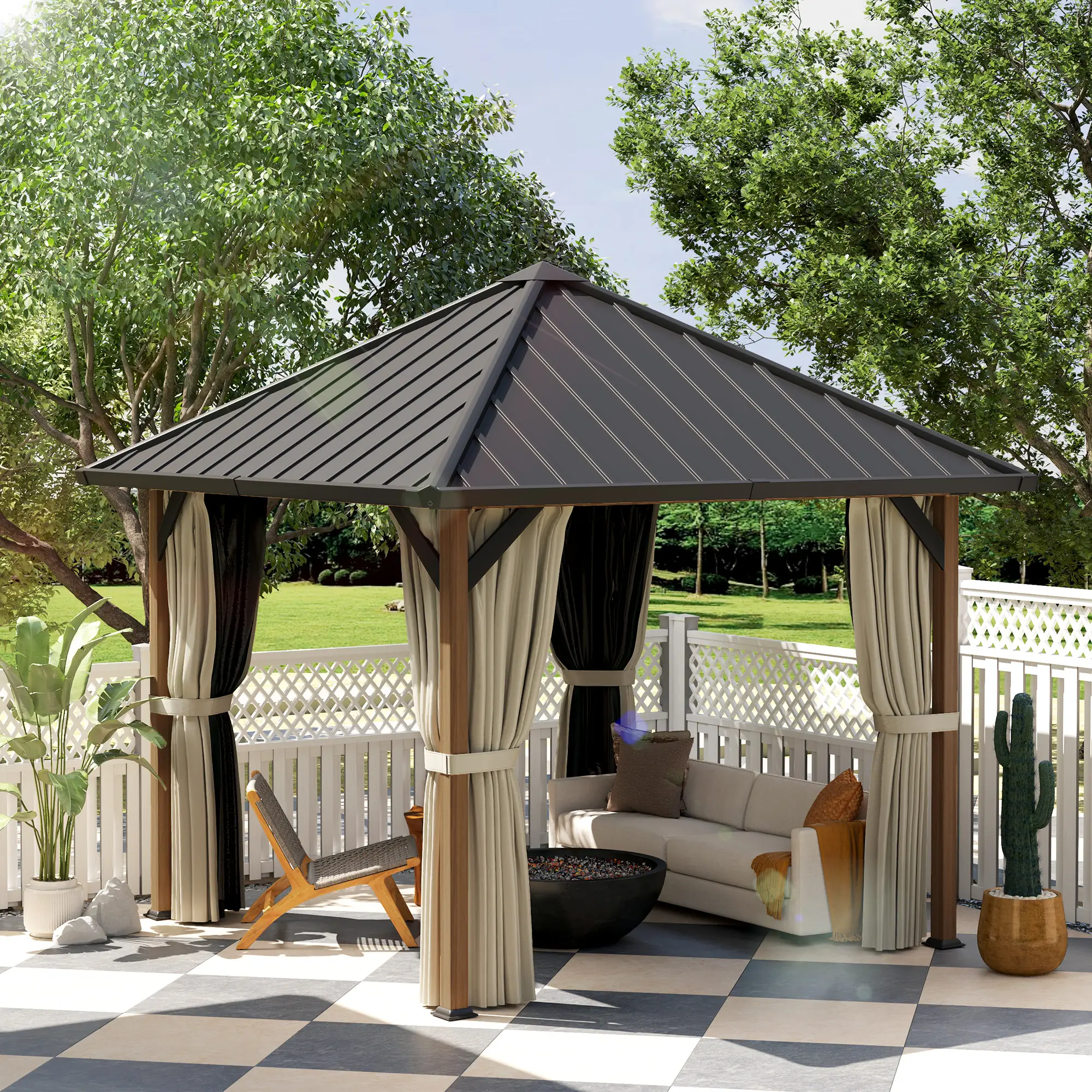 10' x 10' Hardtop Gazebo, Galvanized Steel Roof, Netting, Curtains - Image 2