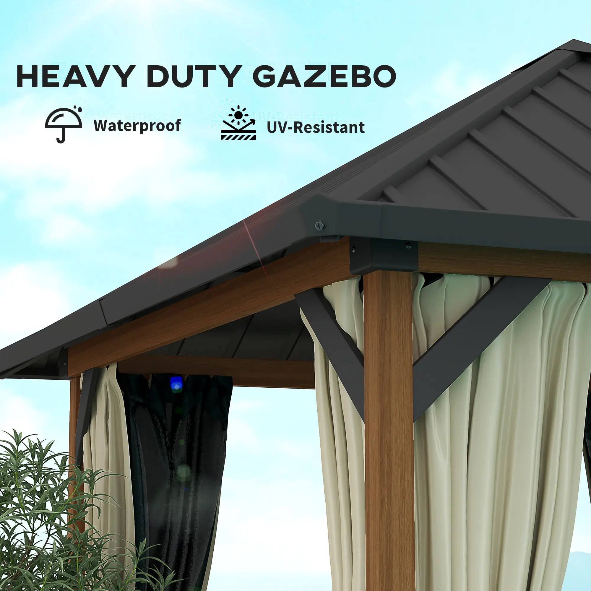 10' x 10' Hardtop Gazebo, Galvanized Steel Roof, Netting, Curtains - Image 4