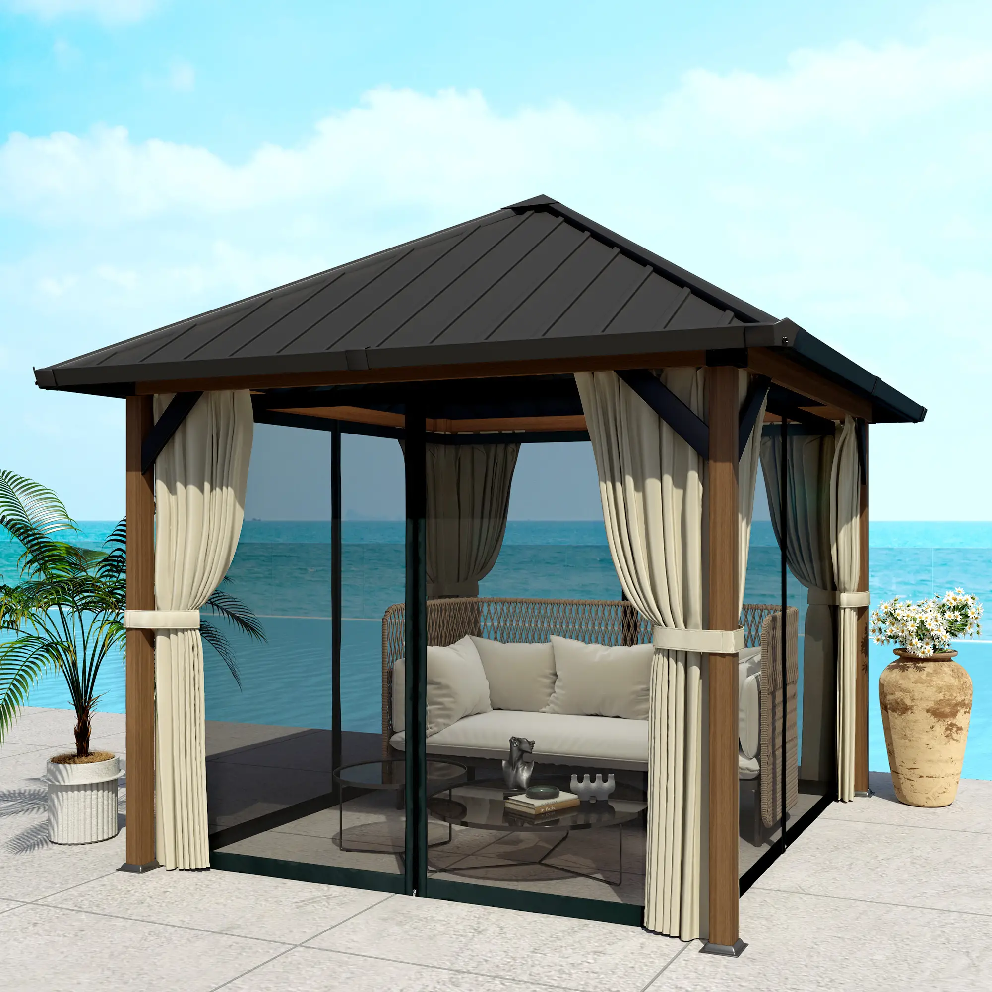 10' x 10' Hardtop Gazebo, Galvanized Steel Roof, Netting, Curtains - Image 8