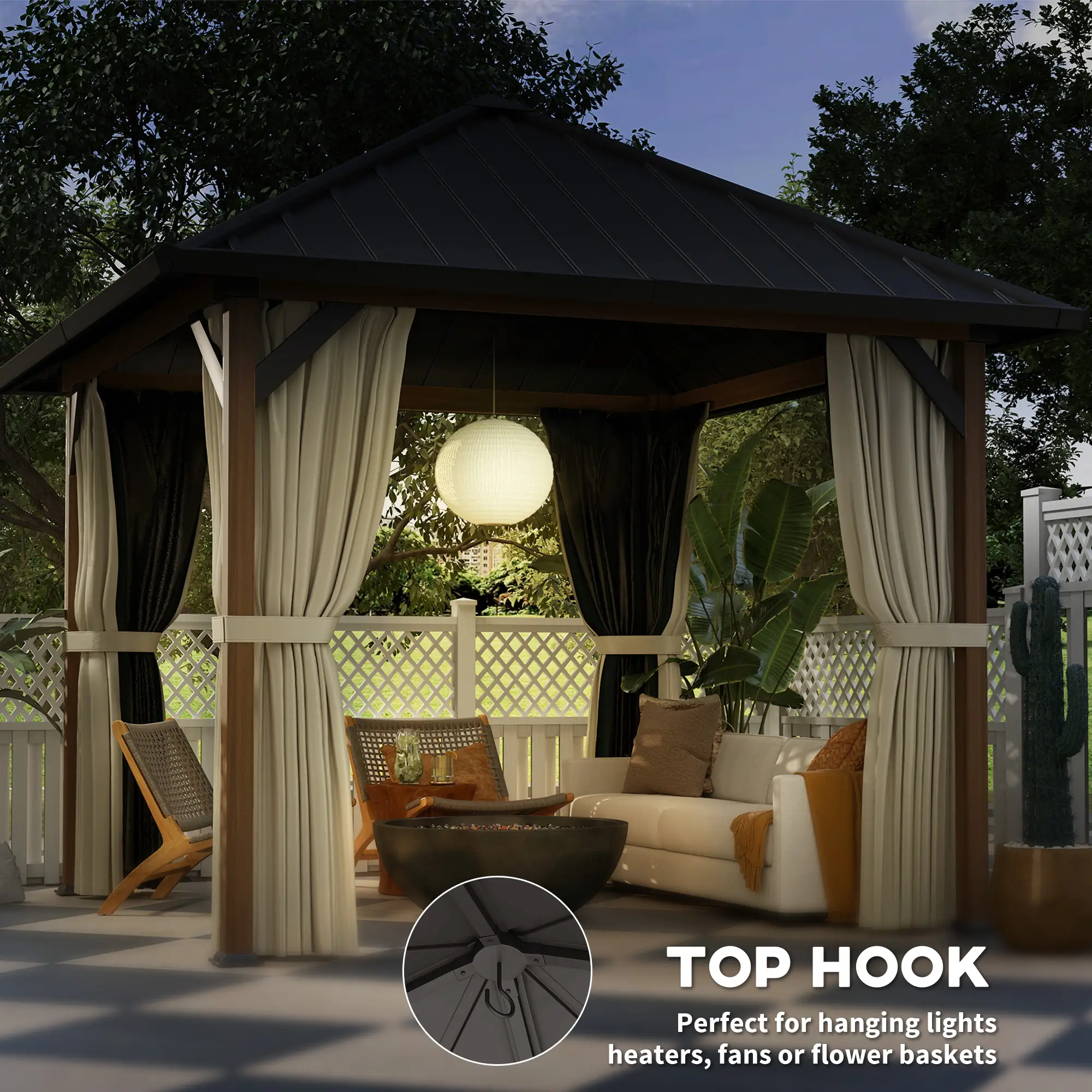 10' x 10' Hardtop Gazebo, Galvanized Steel Roof, Netting, Curtains - Image 9
