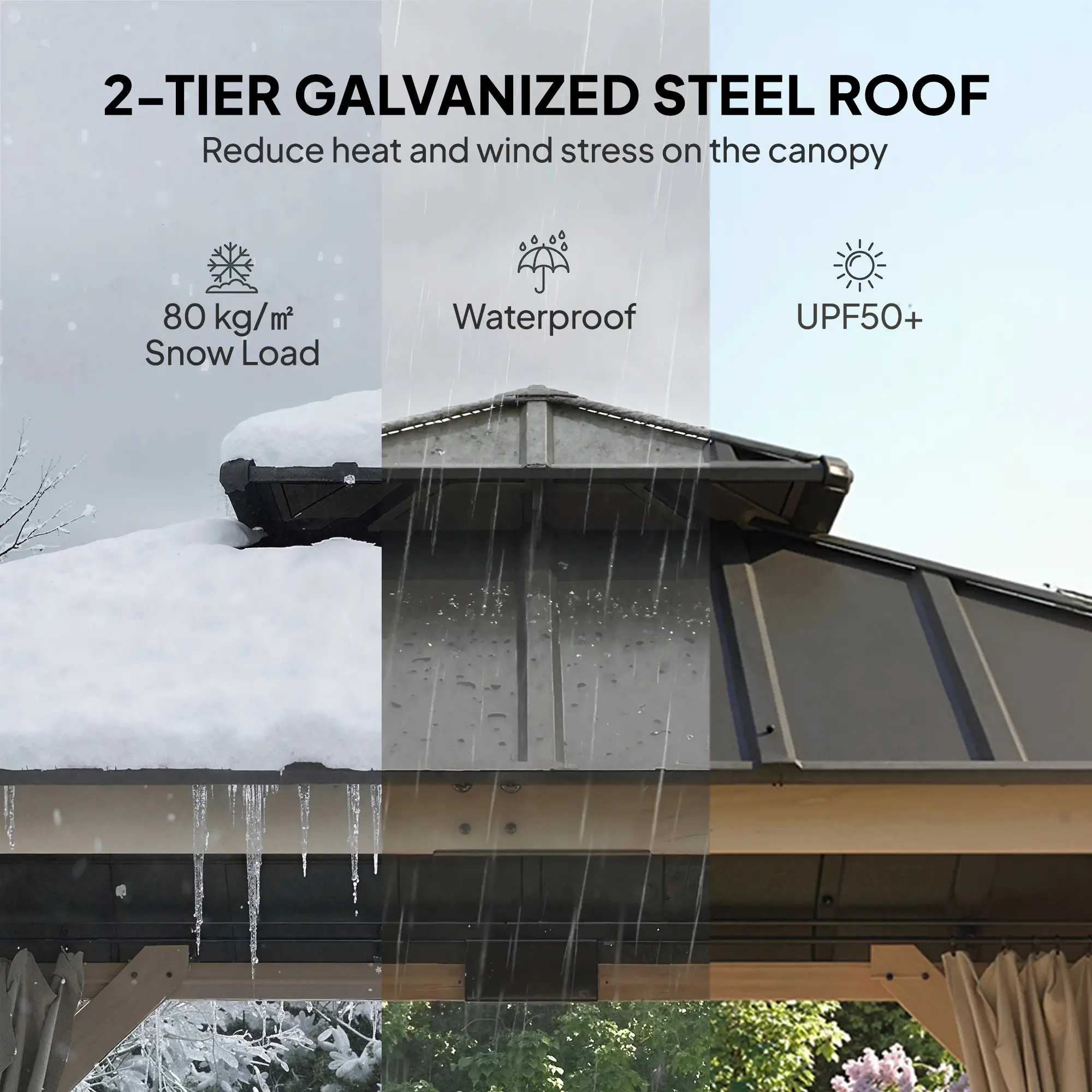 10' x 10' Hardtop Gazebo, Steel Roof, Wood Patio, Light Grey - Image 4