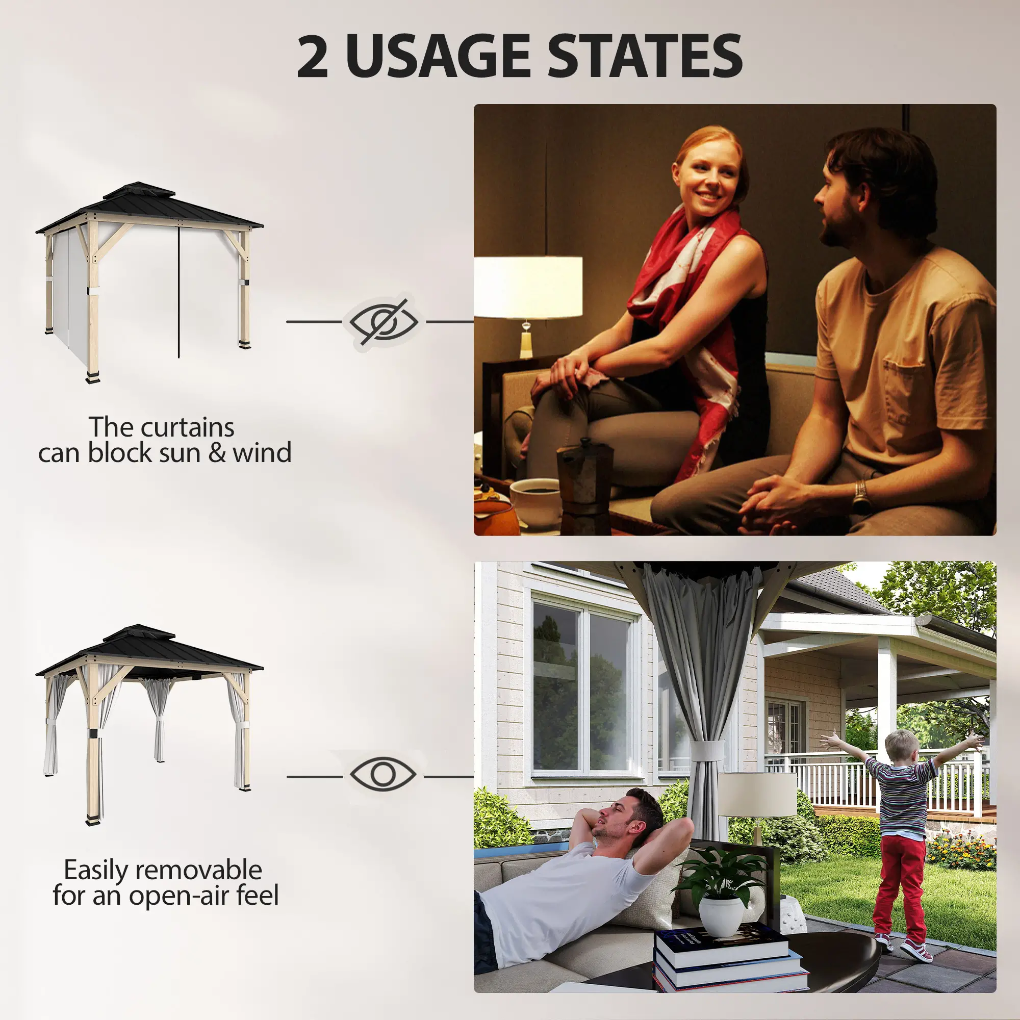 10' x 10' Hardtop Gazebo, Steel Roof, Wood Patio, Light Grey - Image 5