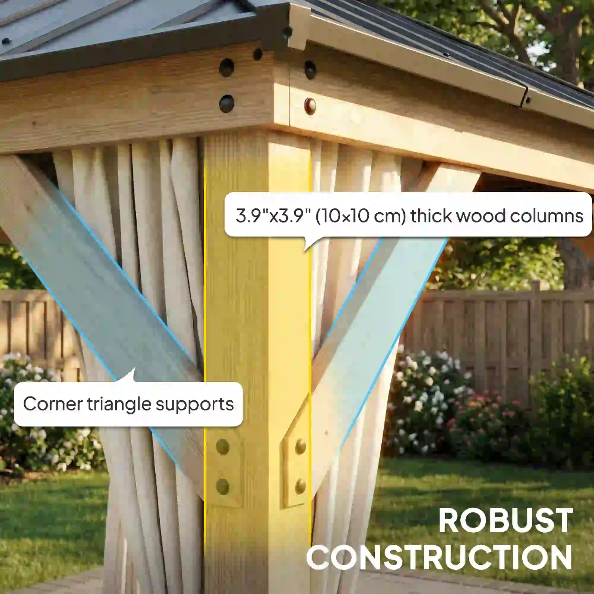 10' x 10' Hardtop Gazebo, Steel Roof, Wood Patio, Light Grey - Image 6
