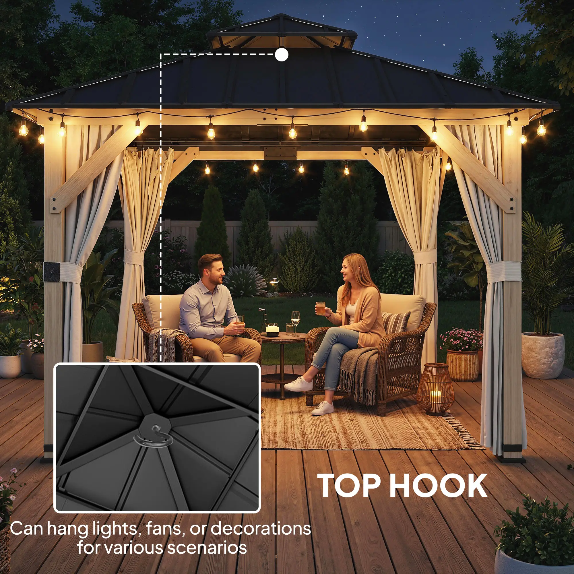 10' x 10' Hardtop Gazebo, Steel Roof, Wood Patio, Light Grey - Image 7