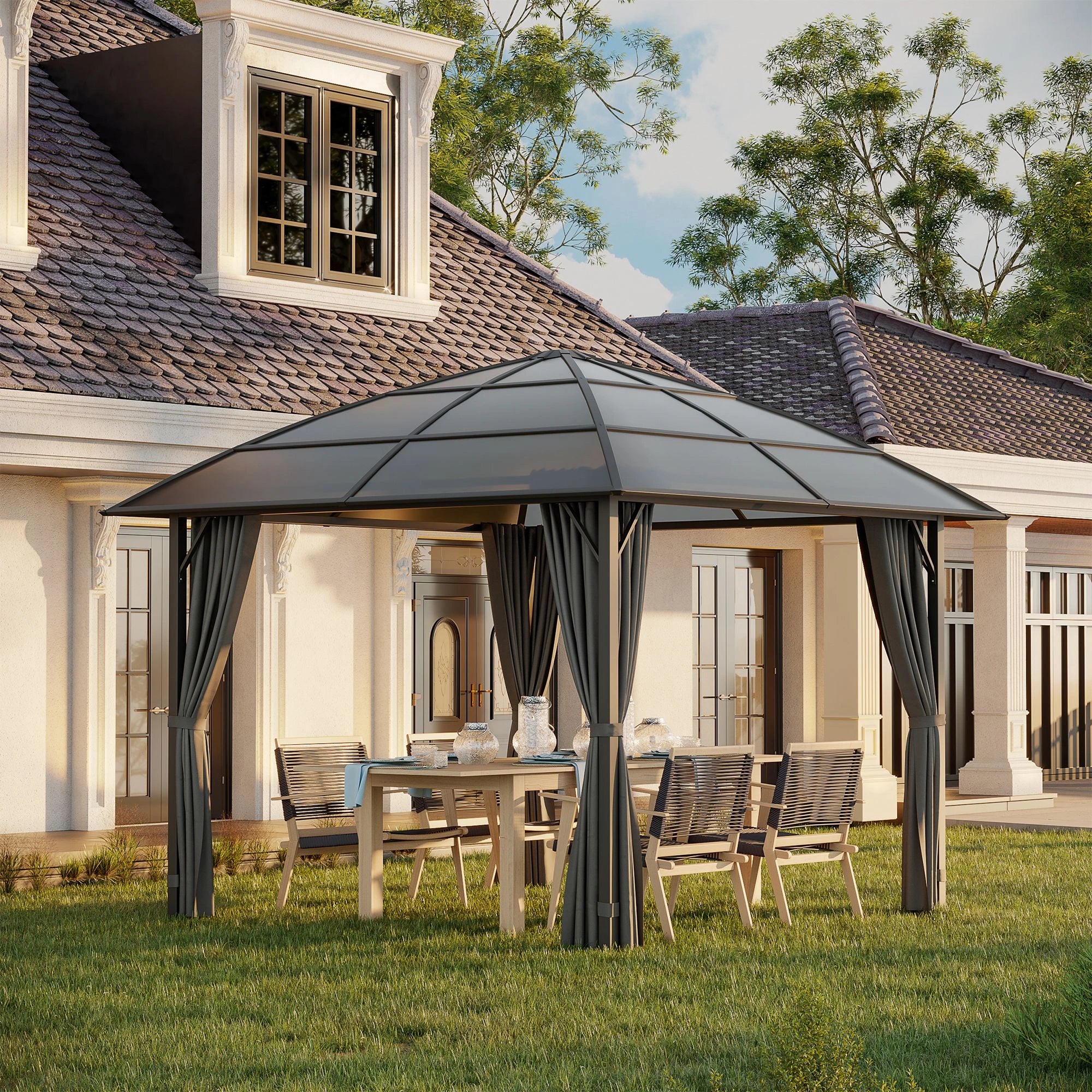 10' x 10' Hardtop Gazebo, UV60+ Polycarbonate Roof, Steel Frame, Dark Grey - Image 2