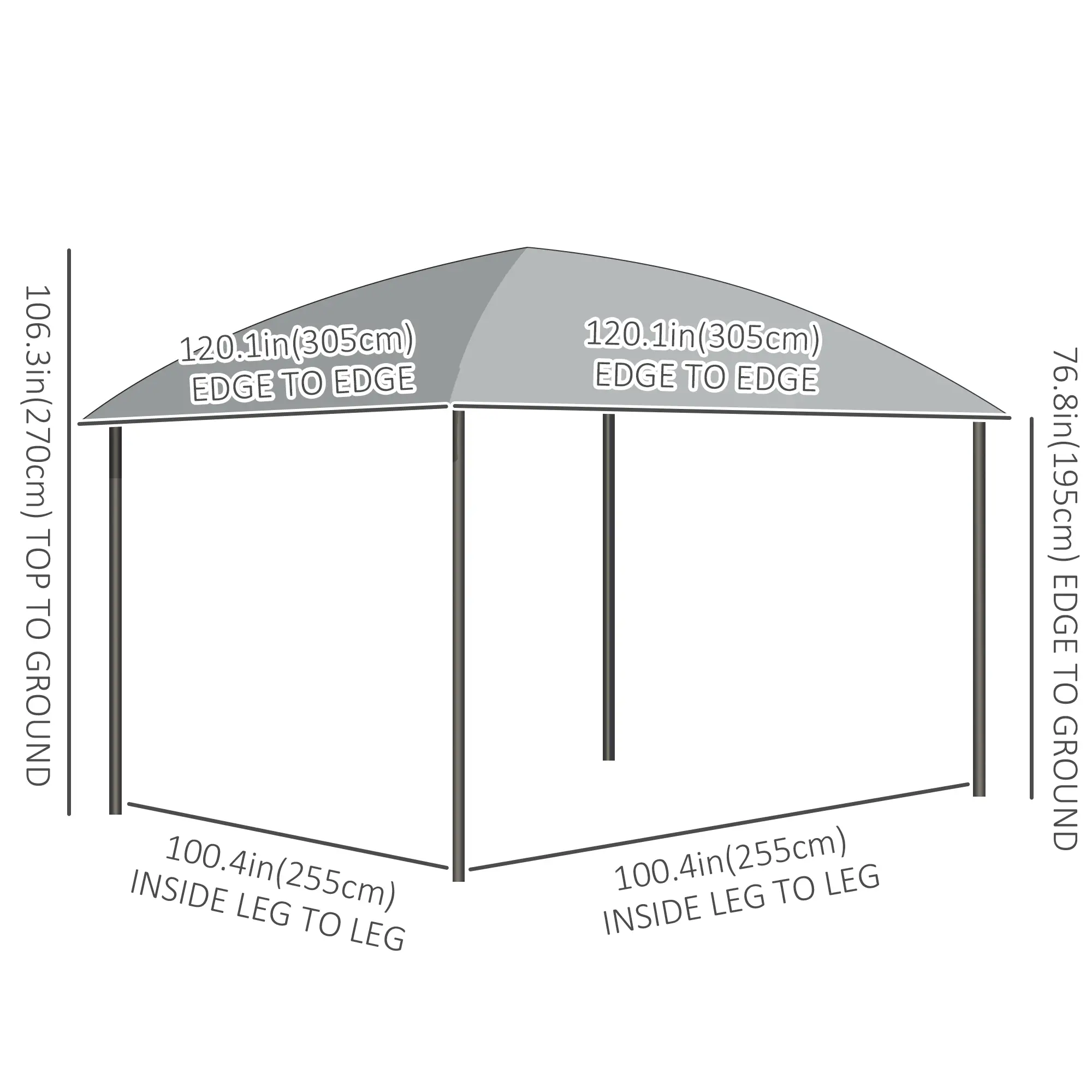 10' x 10' Hardtop Gazebo, UV60+ Polycarbonate Roof, Steel Frame, Dark Grey - Image 3