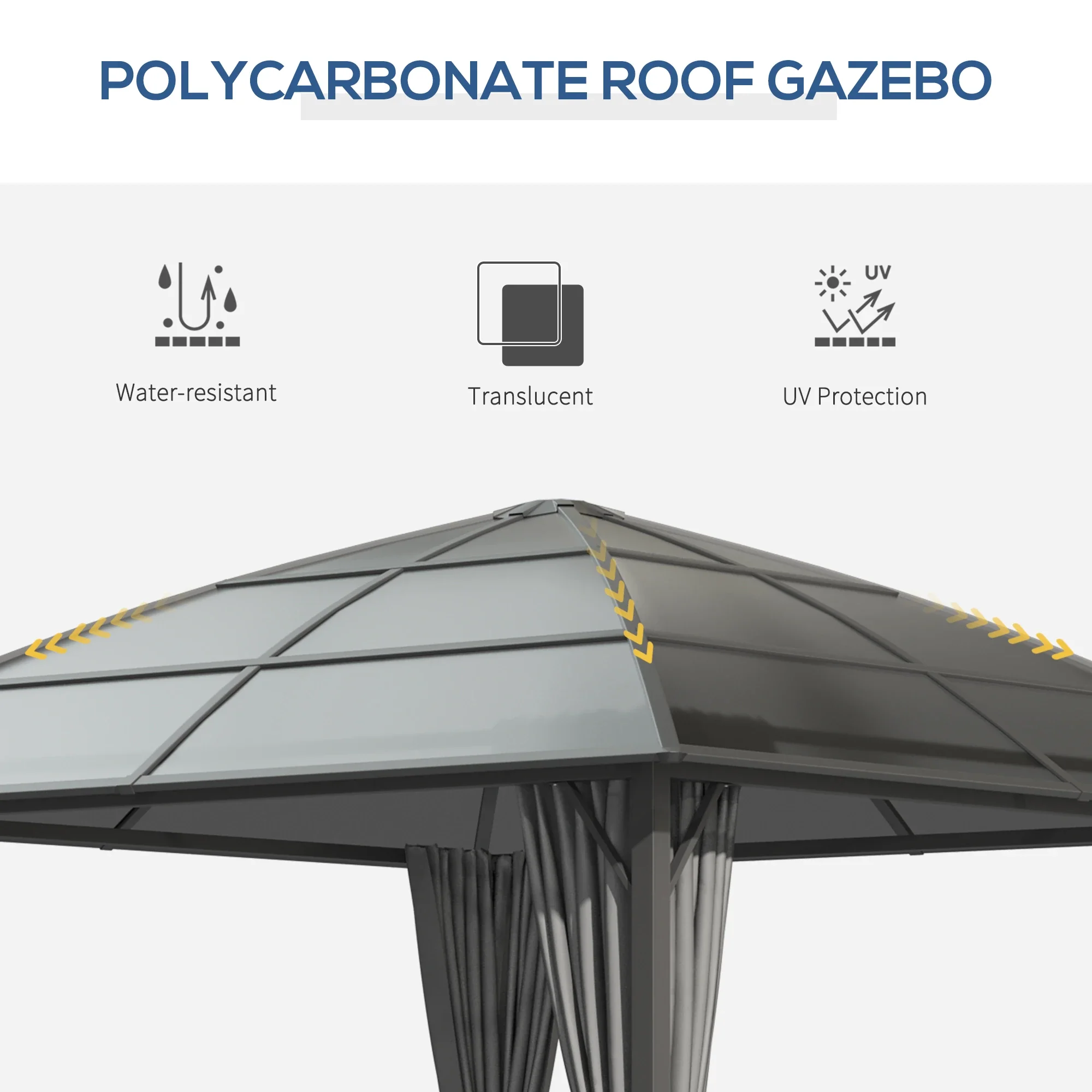 10' x 10' Hardtop Gazebo, UV60+ Polycarbonate Roof, Steel Frame, Dark Grey - Image 4