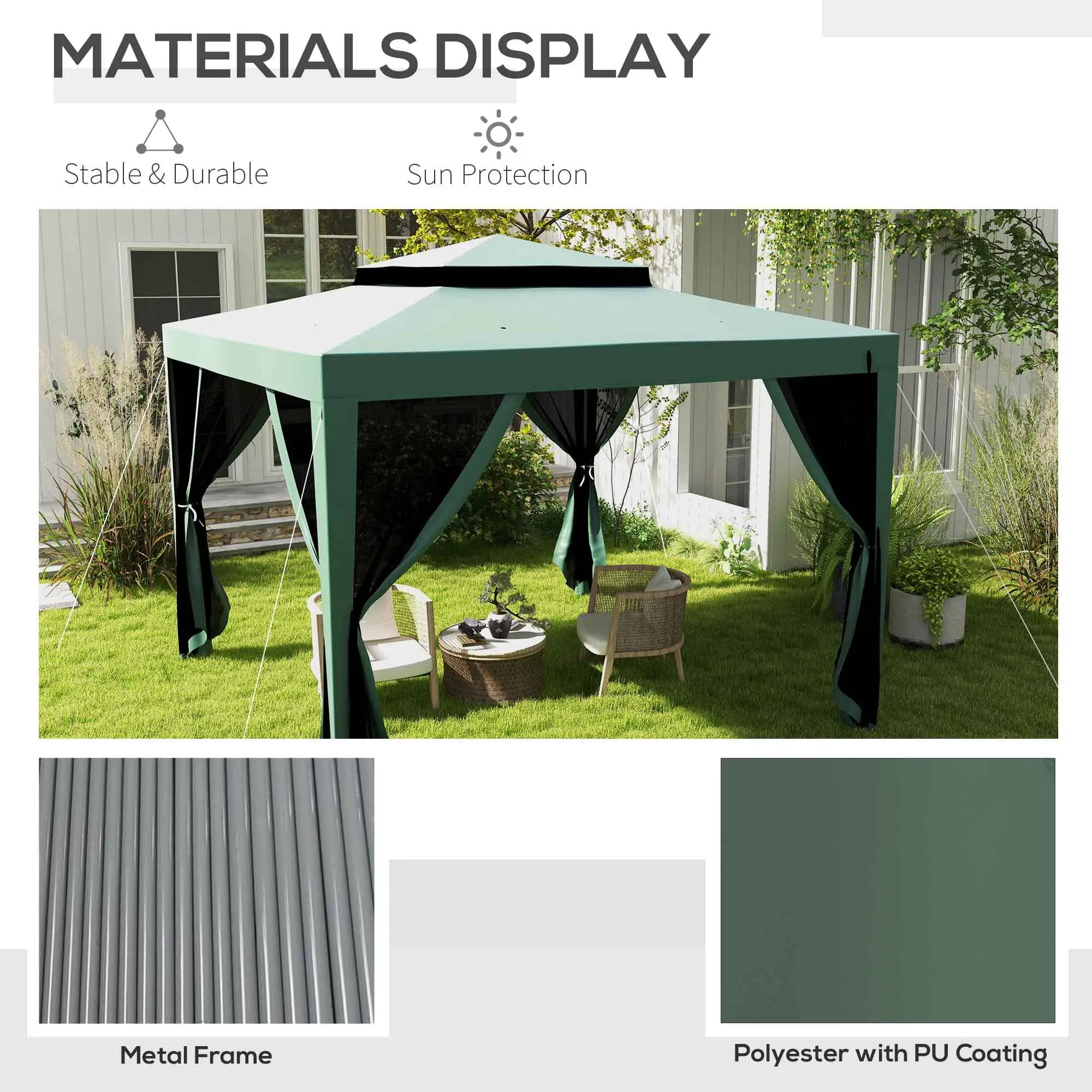 10' x 10' Outdoor Canopy Tent, Mesh Netting, Double Tier Roof - Image 5
