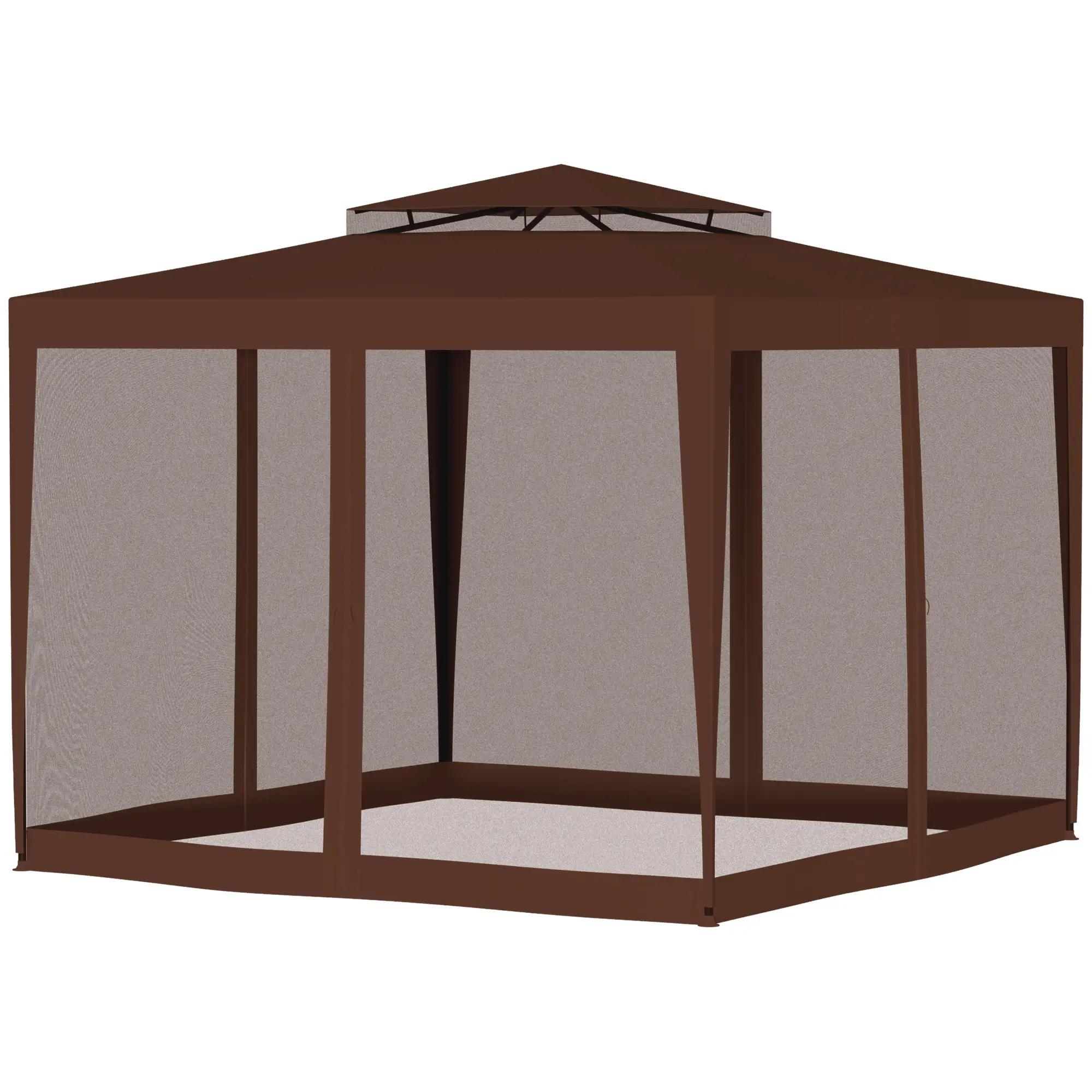 10' x 10' Outdoor Canopy Tent, Mesh Netting, Double Tier Roof, Brown - Image 7