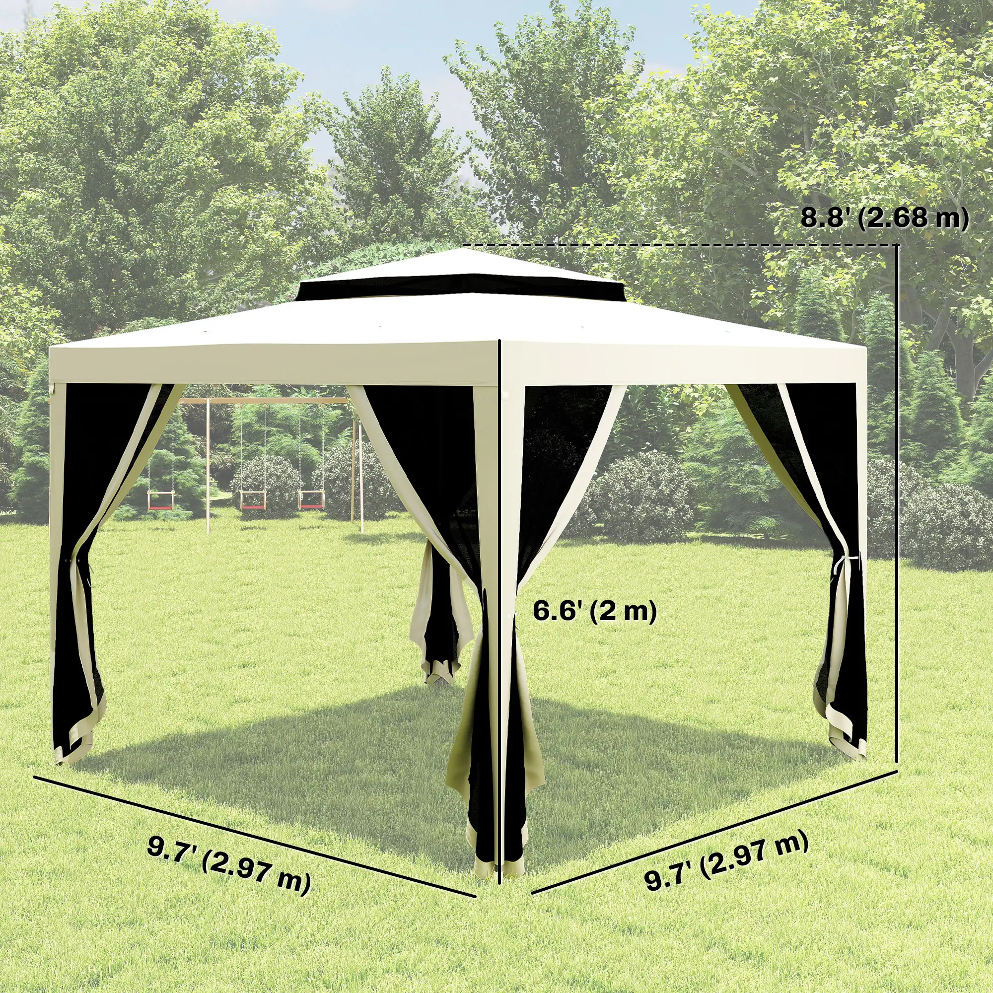 10' x 10' Outdoor Canopy Tent, Mesh Netting, Double Tier Roof, Cream White - Image 3