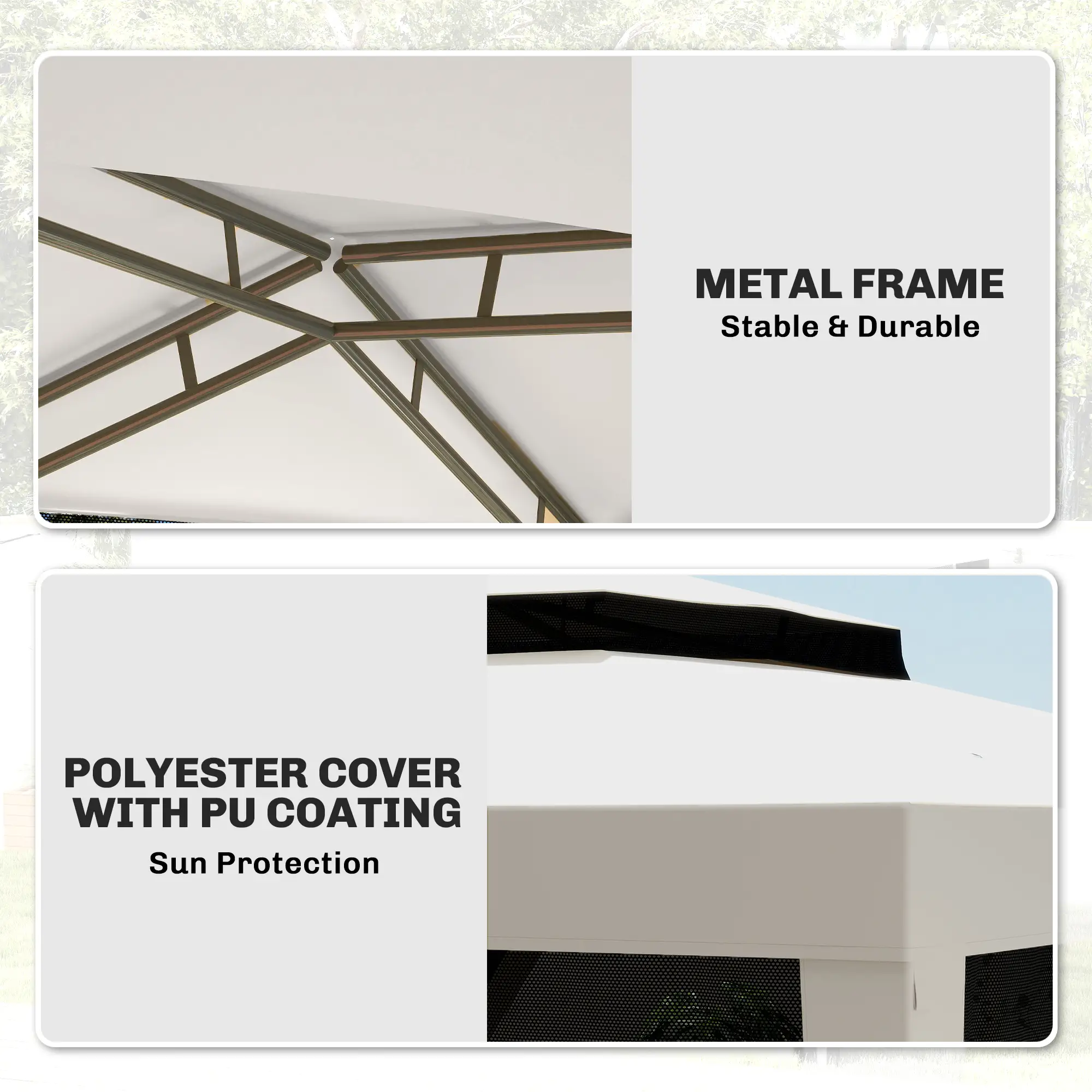 10' x 10' Outdoor Canopy Tent, Mesh Netting, Double Tier Roof, Cream White - Image 5