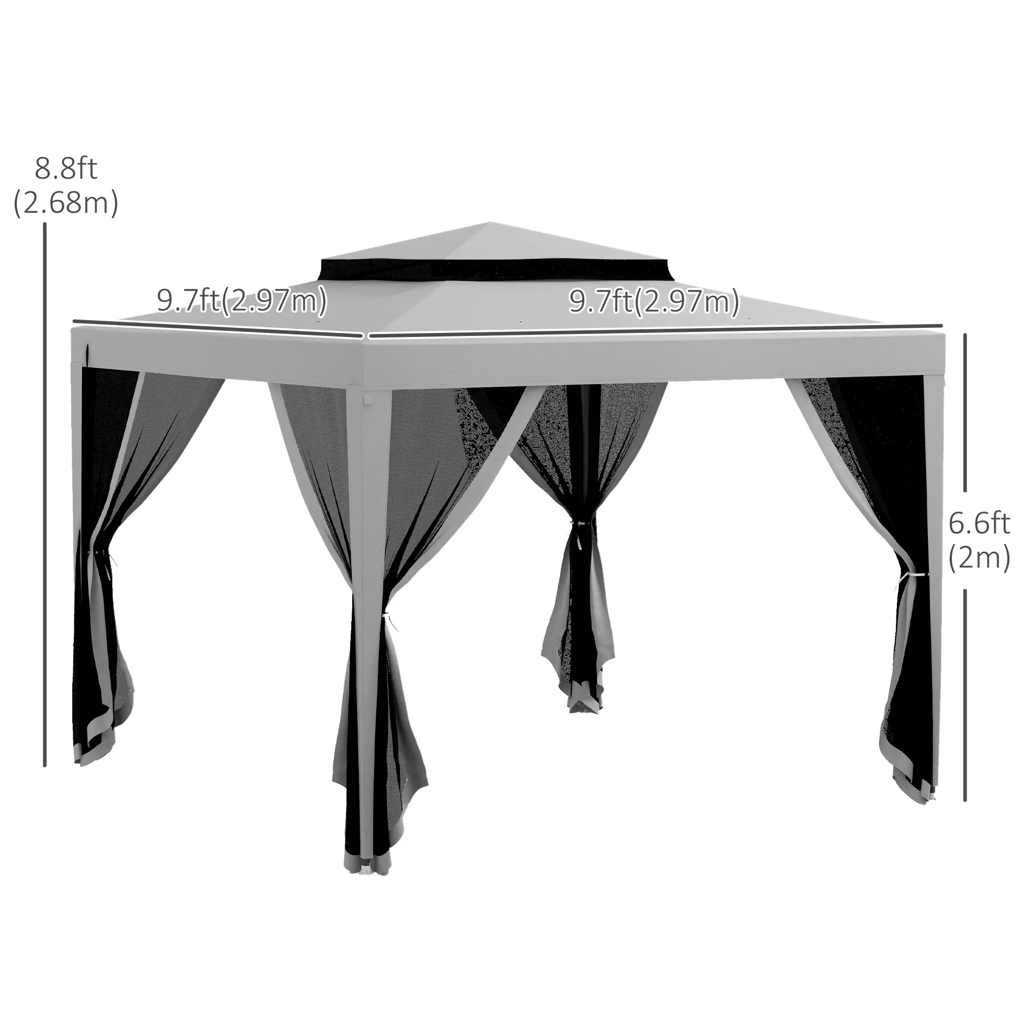 10' x 10' Outdoor Canopy Tent, Mesh Netting, Double Tier Roof, Grey - Image 3