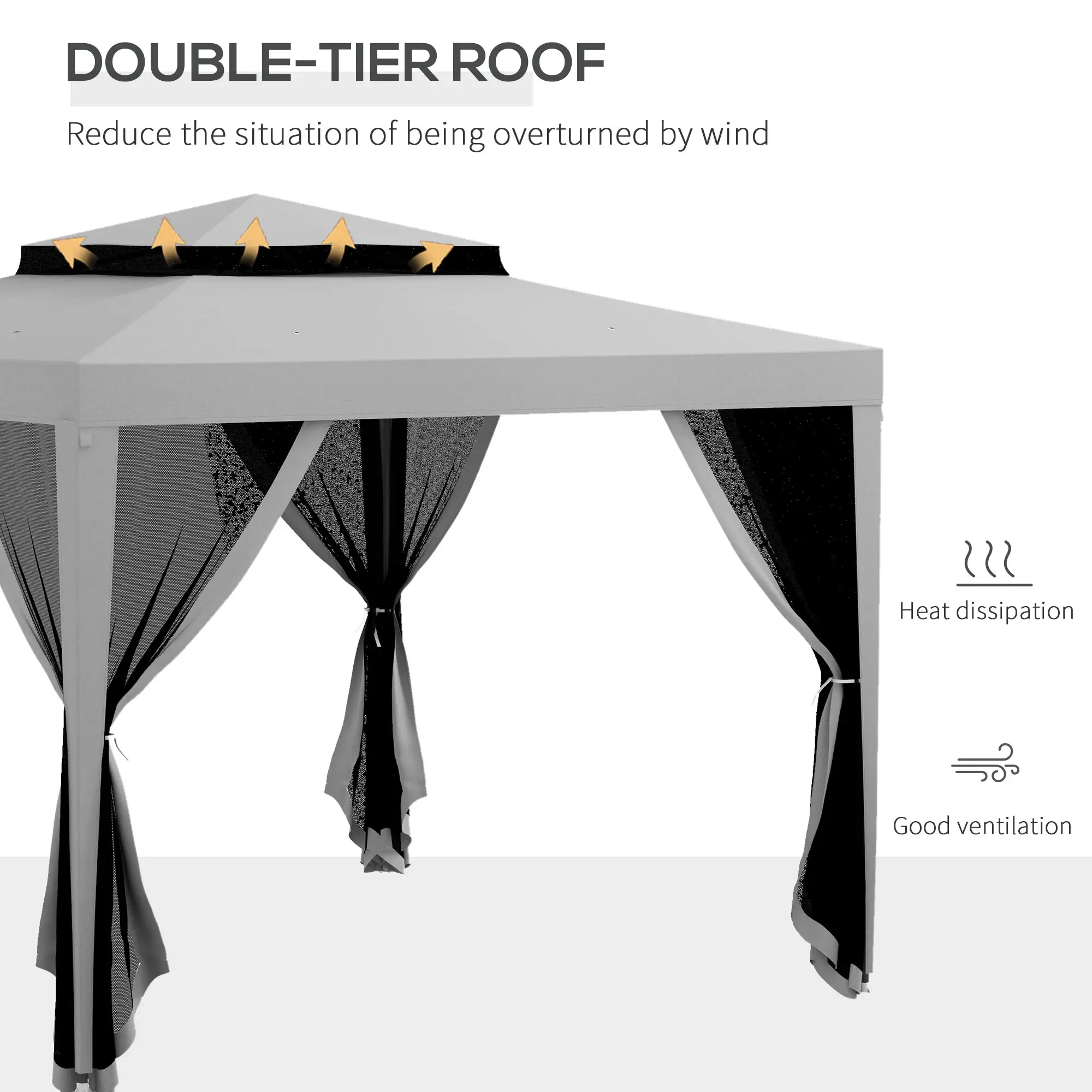 10' x 10' Outdoor Canopy Tent, Mesh Netting, Double Tier Roof, Grey - Image 4
